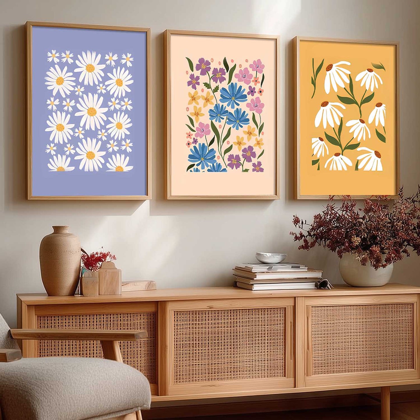 Home Decor Floral Painting Decorative Wall Art | Aesthetic Poster With Frame For Living Room Bed Room Hotel Wall Decor Digital Reprint