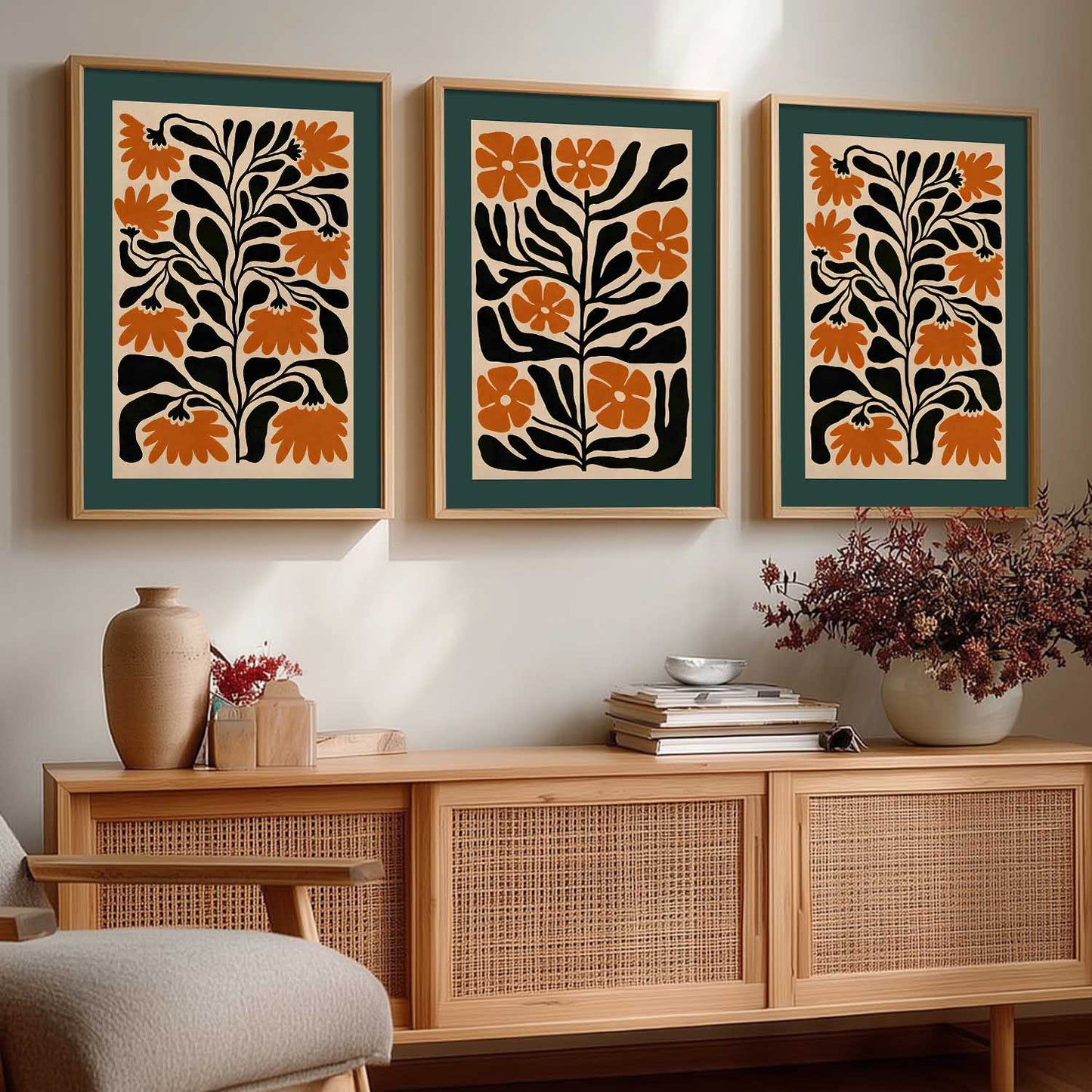 Aesthetic Floral Art Home Decoration | Boho Floral Paintings With Frame For Living Room Bed Room Hotel Wall Decor Digital Reprint