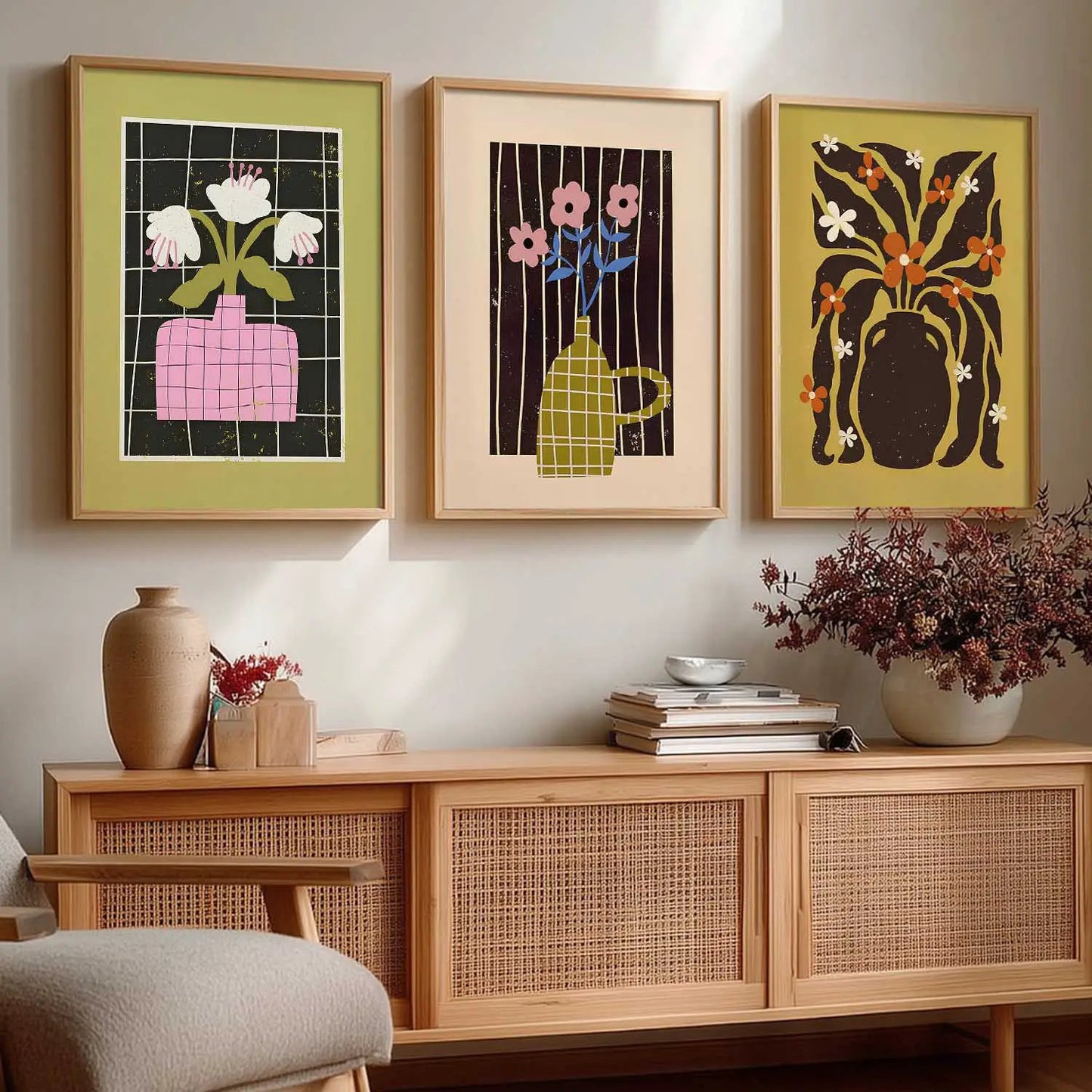 Boho Framed Wall Art Prints | Set of 3 | Home Decor