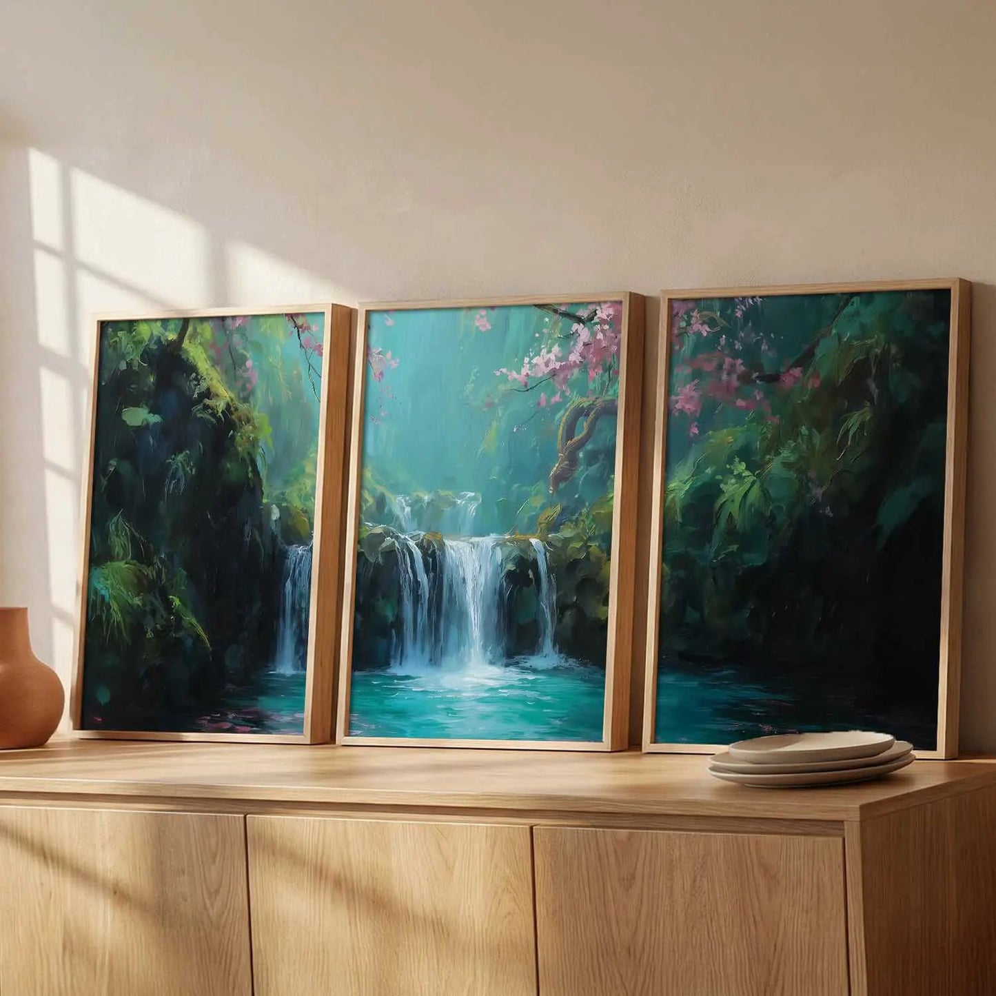 Abstract Nature Art Framed Paintings | Big Aesthetic Waterfall View Painting | Vastu Frames for Bedroom Living Room Wall Decor