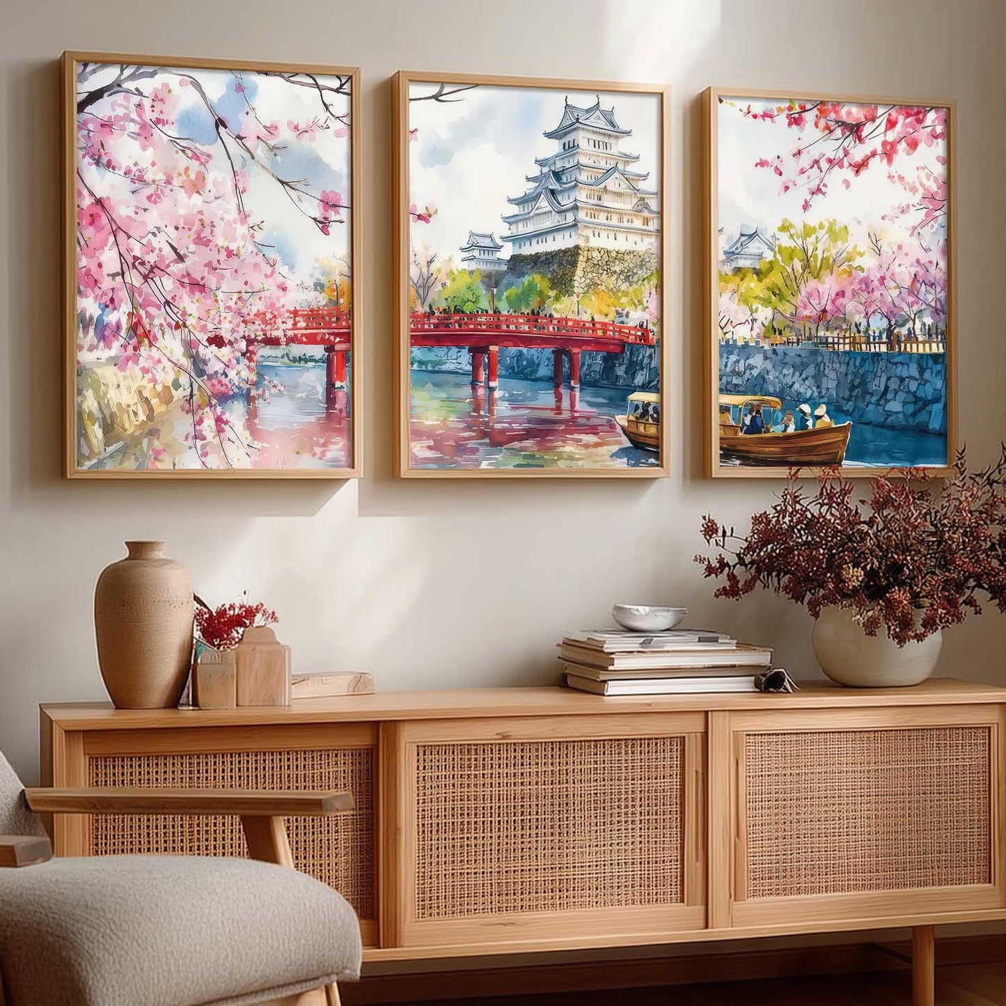 Big Aesthetic Japanese Nature Art View Framed Poster | Himeji Castle Wall Framed Posters for Living Room Bedroom Wall Decor