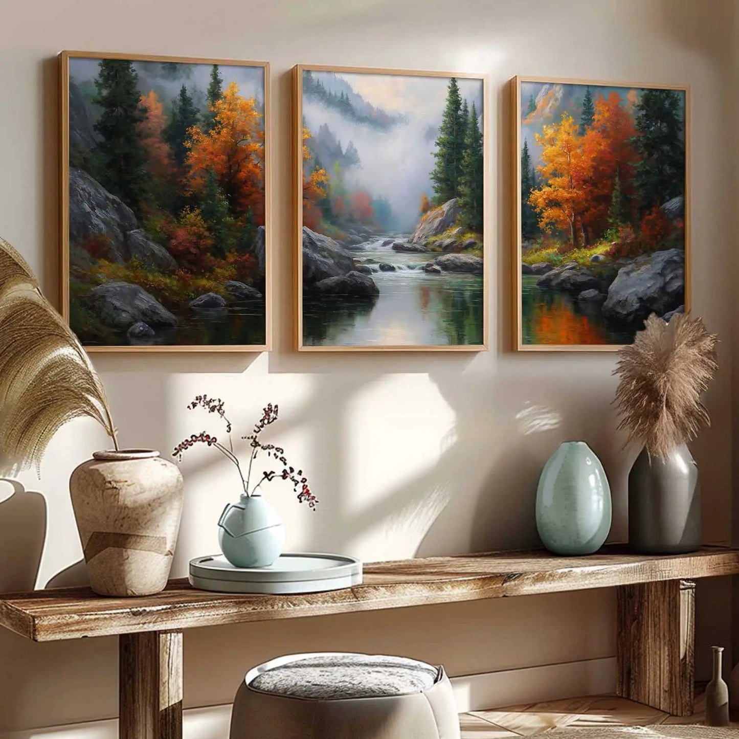 Big Aesthetic Mountains View Wall Art Paintings | River View Framed Painting | Nature Art Vastu Frames for Living Room Bedroom Wall Decor