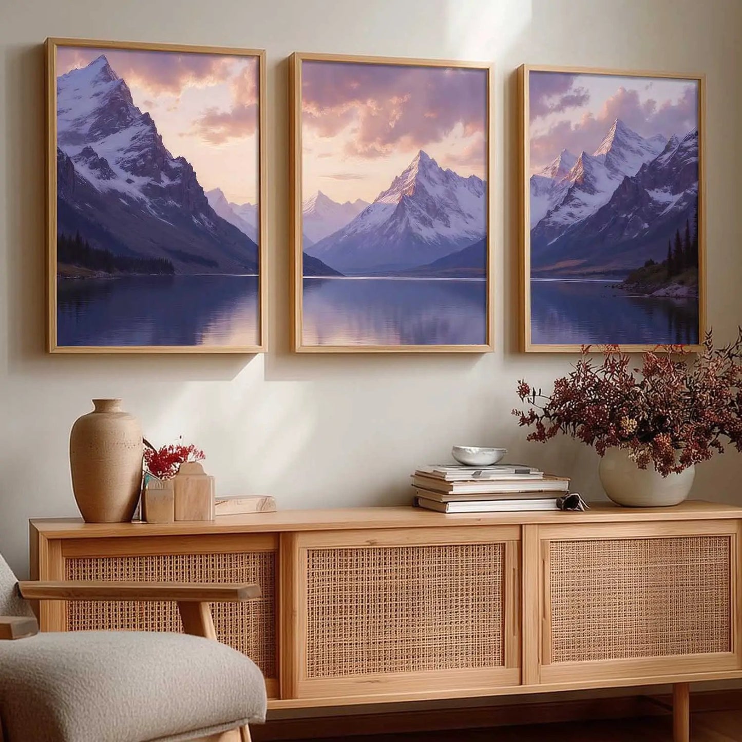 Big Aesthetic Mountains View Wall Art Paintings | Lake View Framed Painting | Nature Art Vastu Frames for Living Room Bedroom Wall Decor