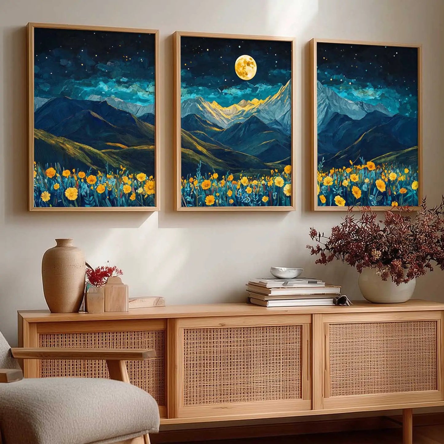Big Aesthetic Mountains View Wall Art Paintings | Flowers Landscape Framed Painting | Vastu Frames for Living Room Bedroom Wall Decor