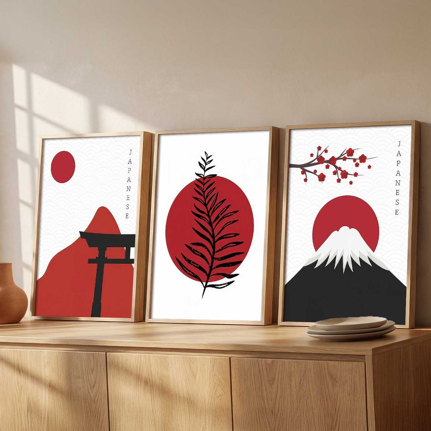 Big Aesthetic Nature Art Wall Framed Posters | Japanese Nature View Framed Painting for Living Room Bedroom Wall Decor