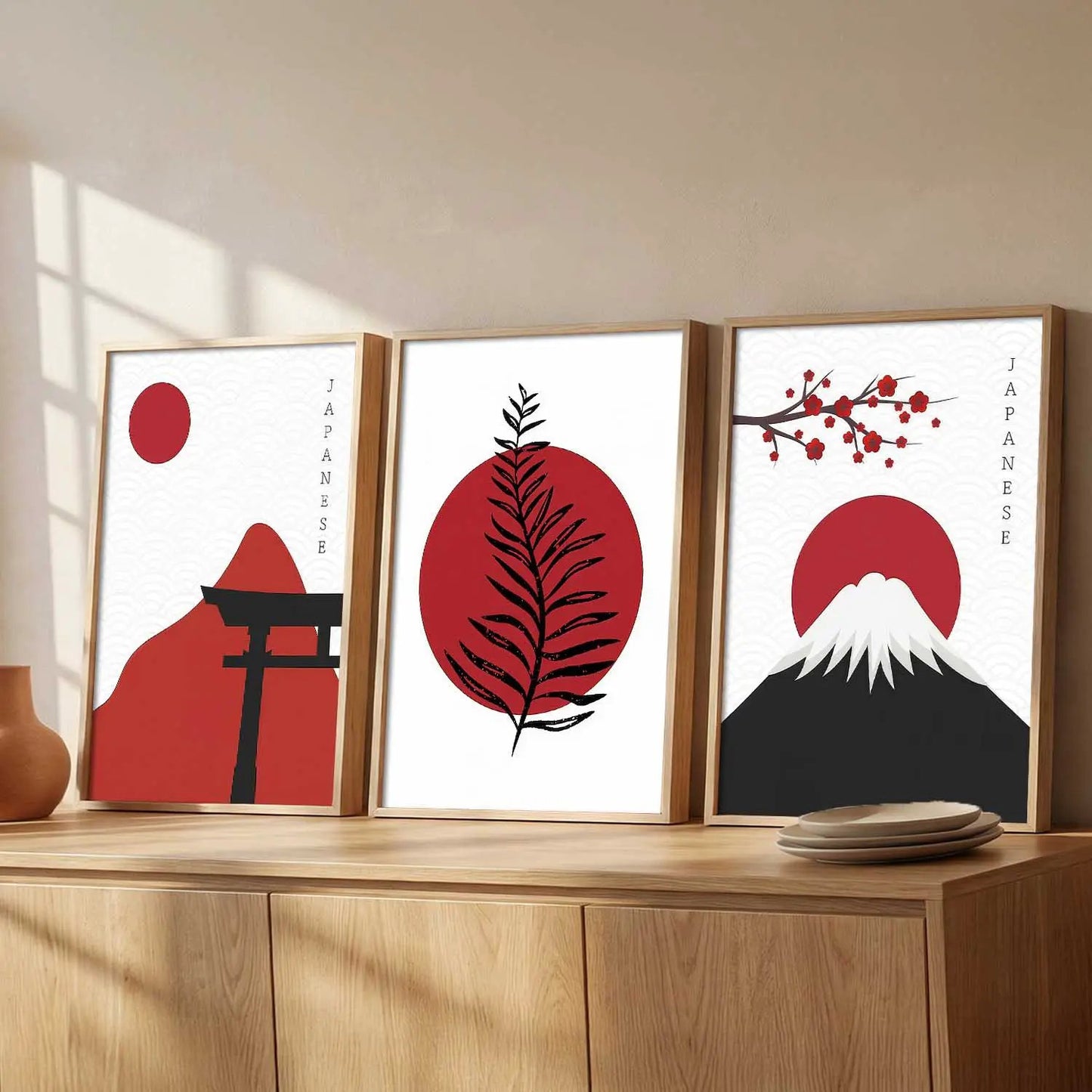 Big Aesthetic Nature Art Wall Framed Posters | Japanese Nature View Framed Painting for Living Room Bedroom Wall Decor