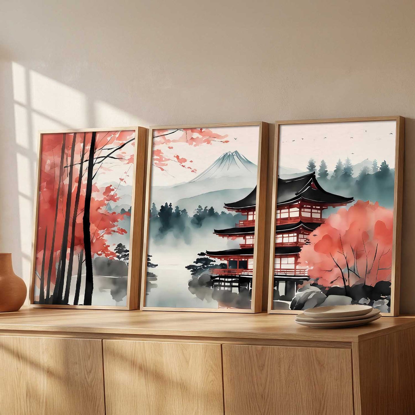 Big Aesthetic Mount Fuji View Wall Art Paintings | Mountain Landscape Framed Painting | Nature Art Vastu Frames for Living Room Bedroom Wall Decor