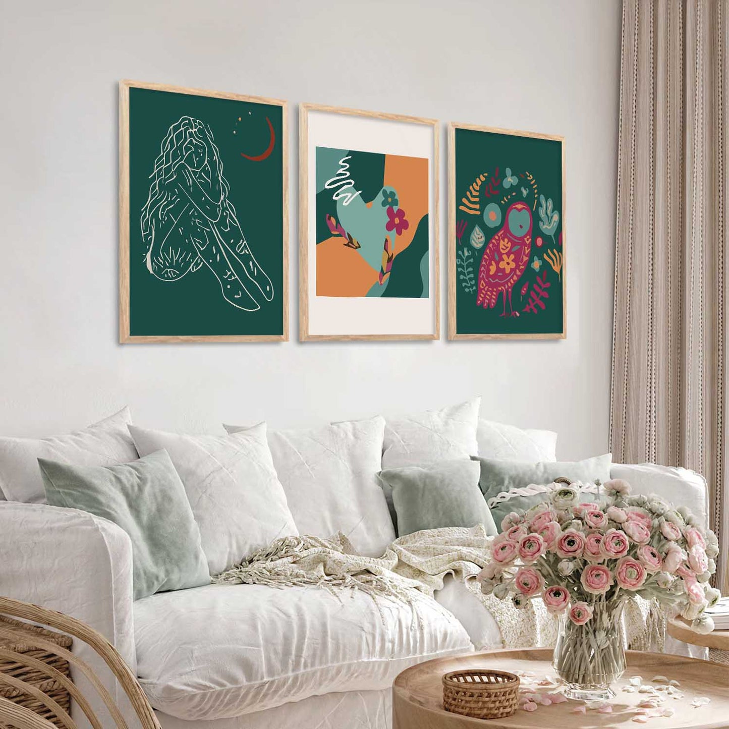 Boho Wall Art Paintings for Living Room - Wall Poster With frames