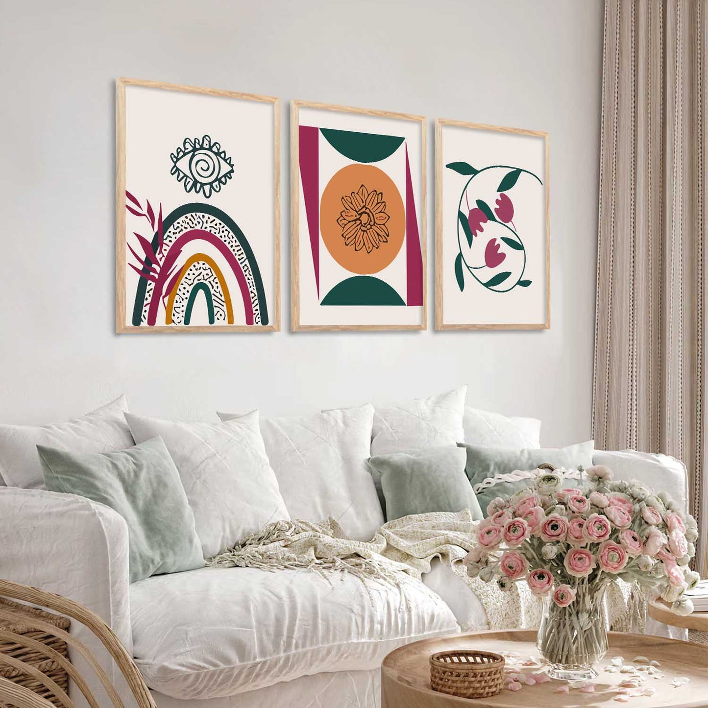 Boho Wall Art Paintings for Living Room - Wall Poster With frames