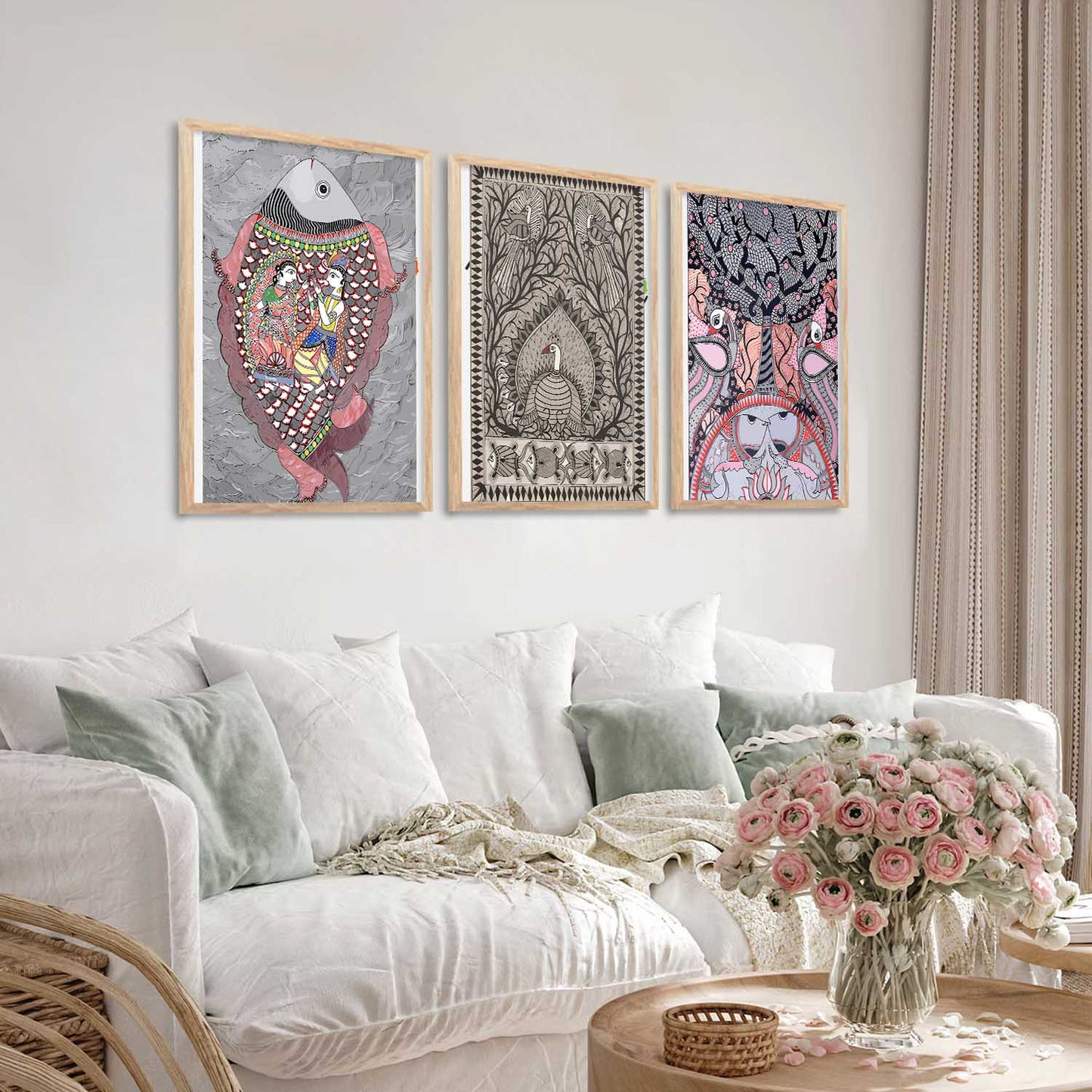 Madhubani Wall Art Paintings for Living Room - Wall Poster With frames