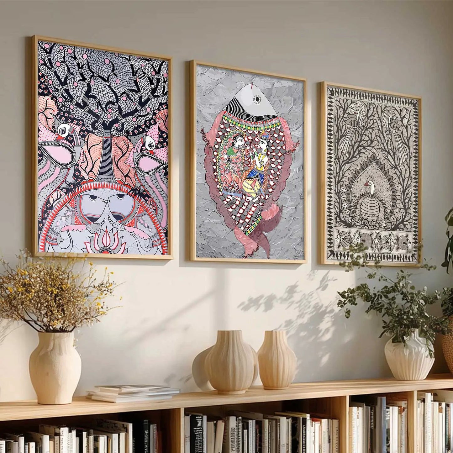 Madhubani Wall Art Paintings for Living Room - Wall Poster With frames