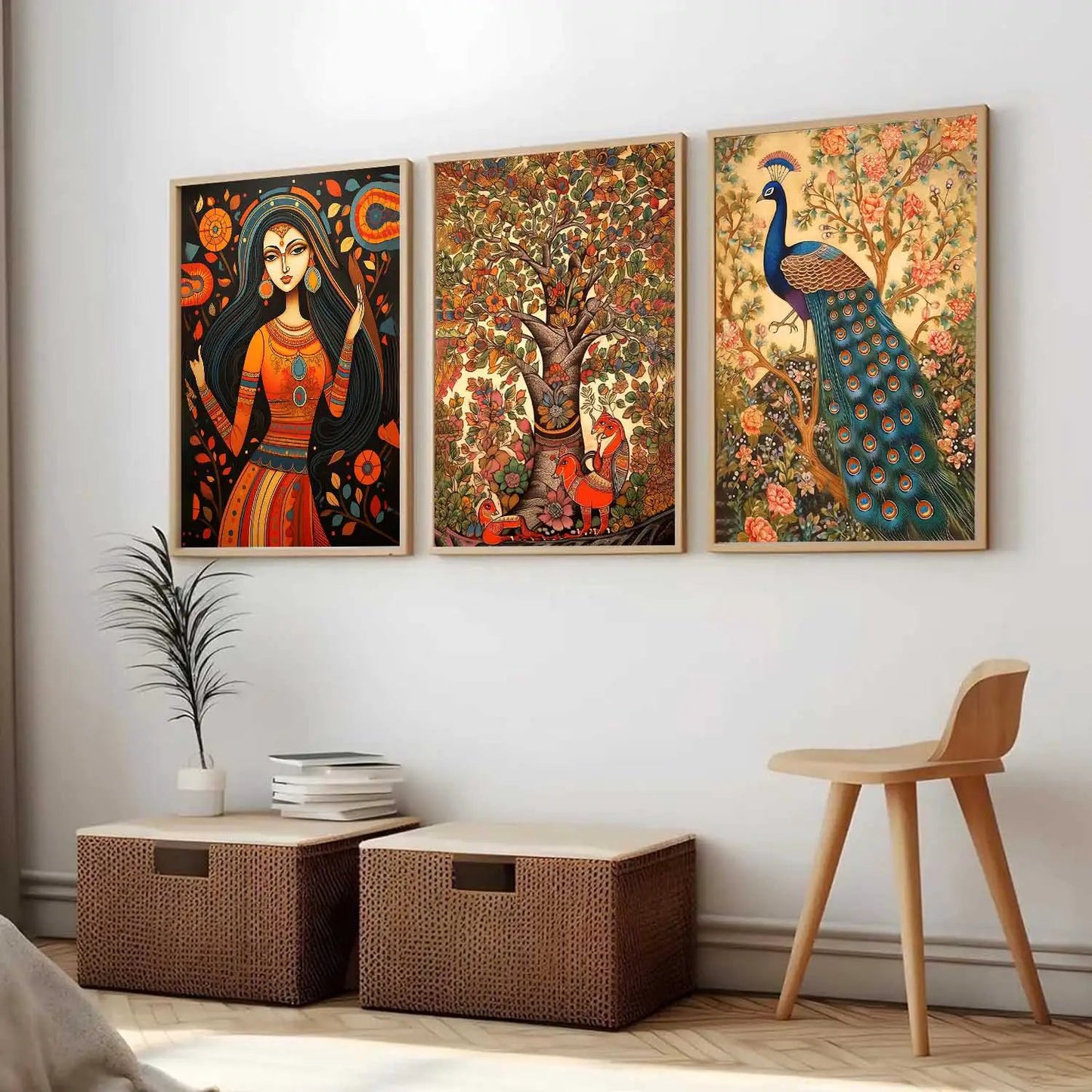 Madhubani Wall Art Paintings for Living Room - Wall Poster With frames