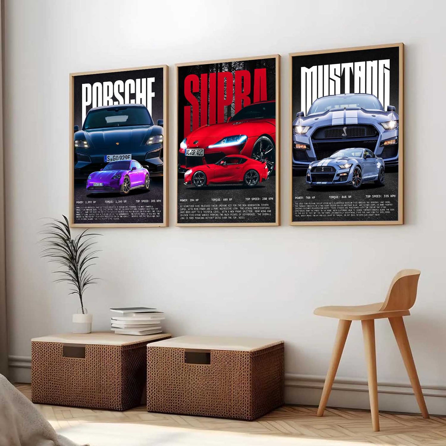 Big Porsche 911, Supra, Mustang Car Wall Art Paintings for Living Room Bedroom