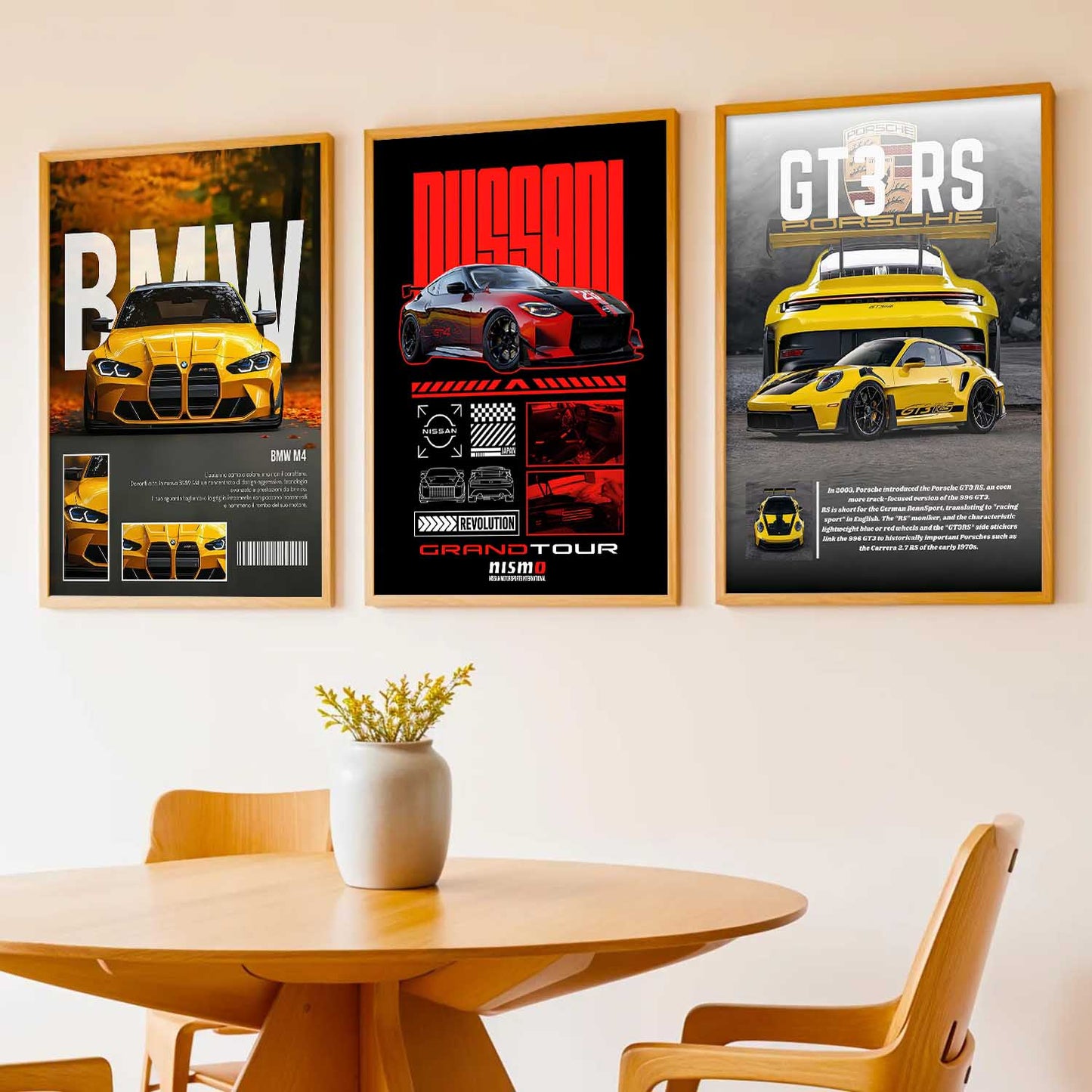 Big BMW M4, Nissan GTR, Porsche GT3 RS Car Wall Art Paintings for Living Room Bedroom