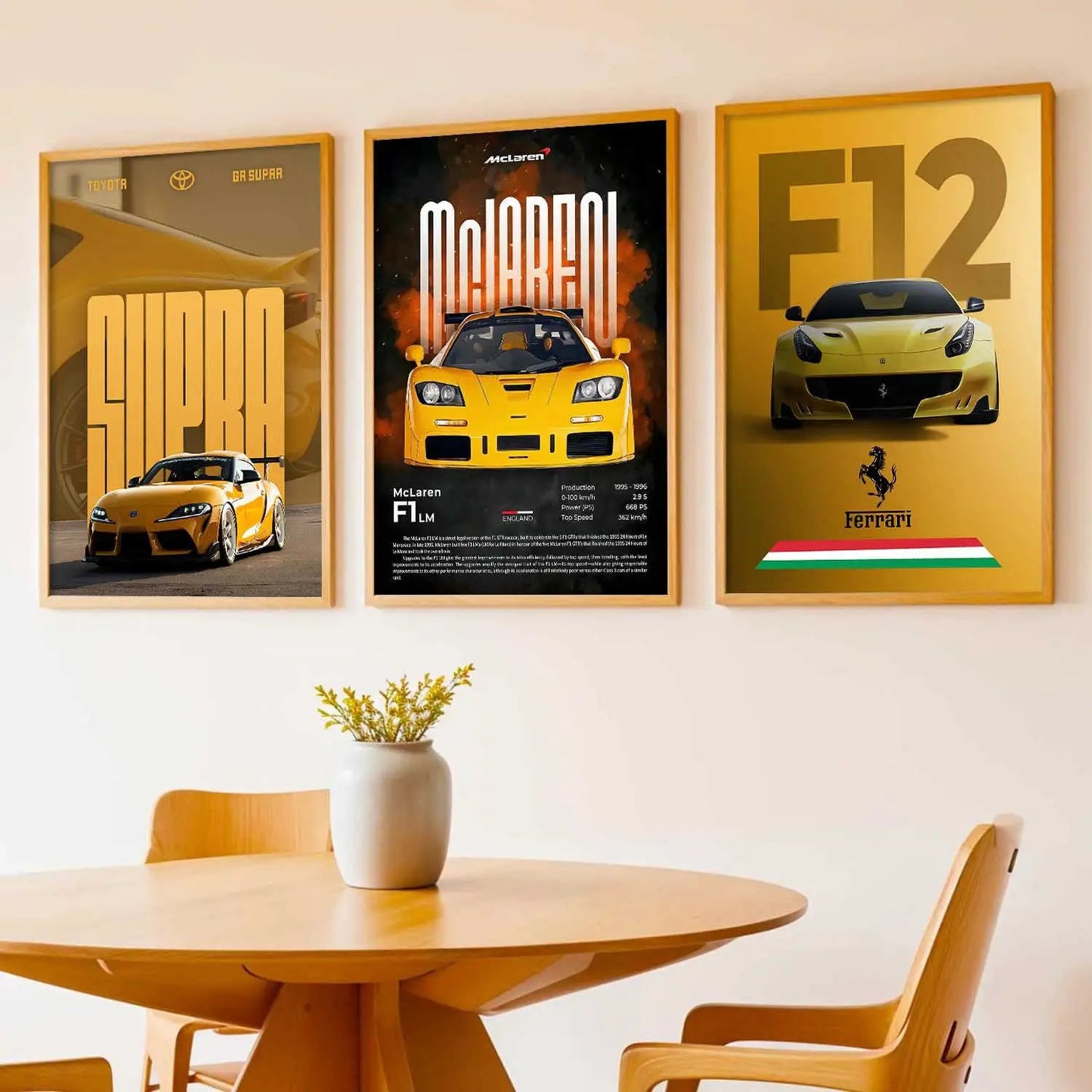 Big Ferrari F12, Supra, McLaren F1 LM Cars Wall Art Paintings for Living Room Bedroom