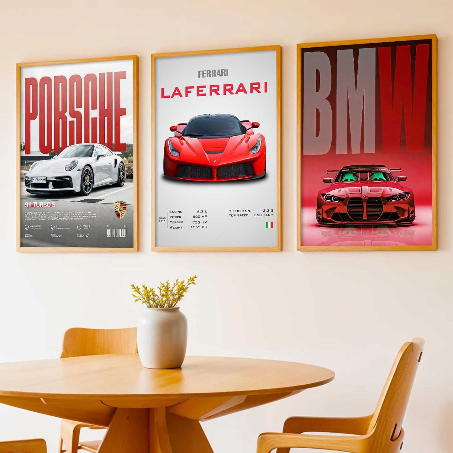 Big Porsche 911, Ferrari Lefarrari, BMW Cars Wall Art Paintings for Living Room Bedroom