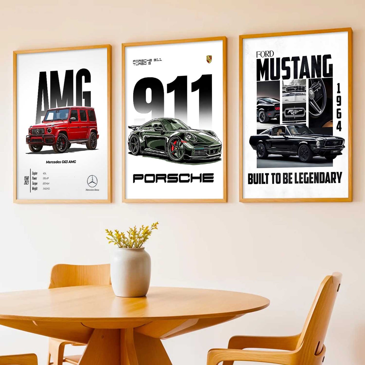 Big Mercedes G-Wagon, Mustang, Porsche 911 Cars Wall Art Paintings for Living Room Bedroom