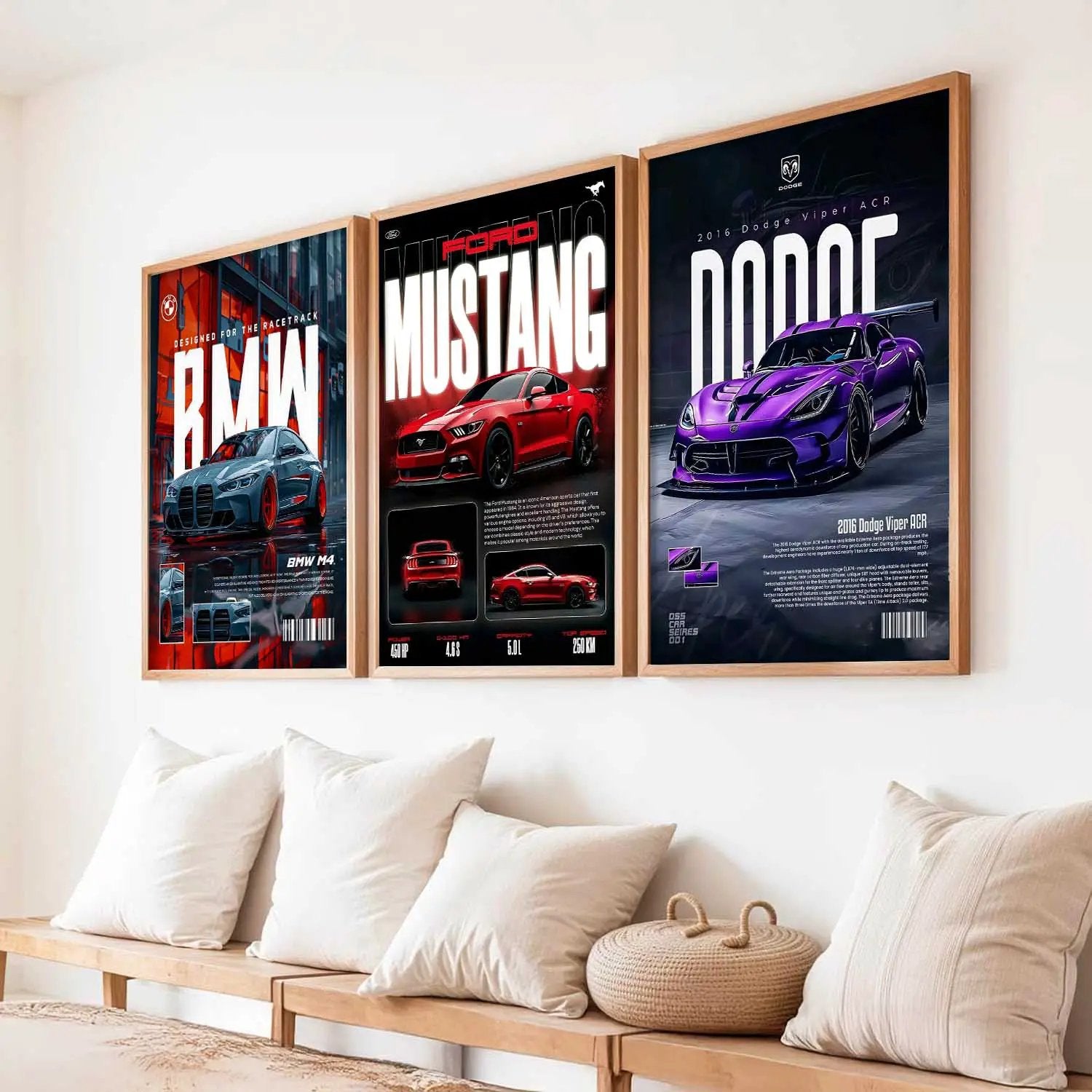 BMW M4, Ford Mustang & Dodge Viper Cars Wall Art for Home – Kotart