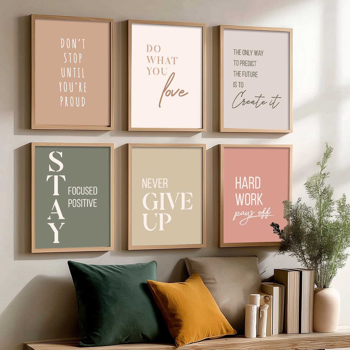 Motivational Quotes Posters with Frame for Office Living Room Bedroom Study Room School Wall Decor Set of 6