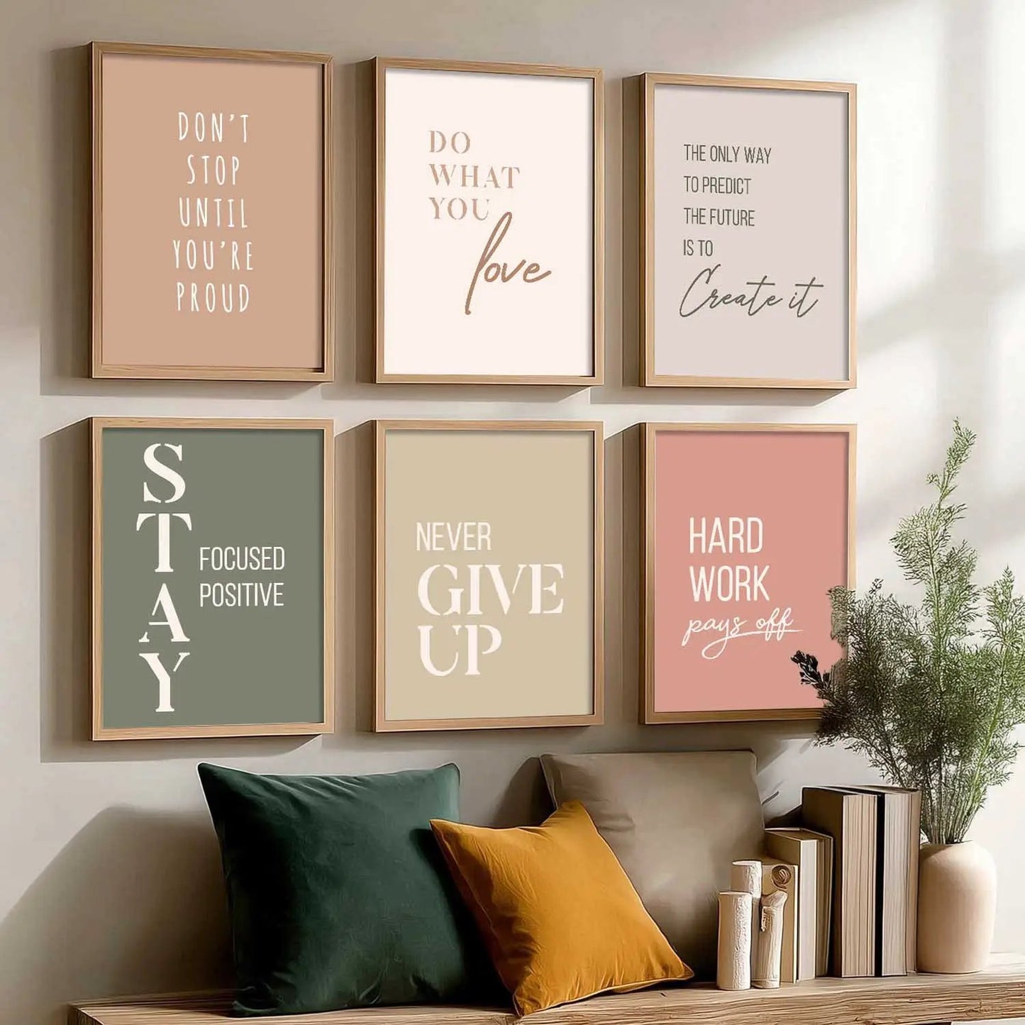 Motivational Quotes Posters with Frame for Office Living Room Bedroom Study Room School Wall Decor Set of 6
