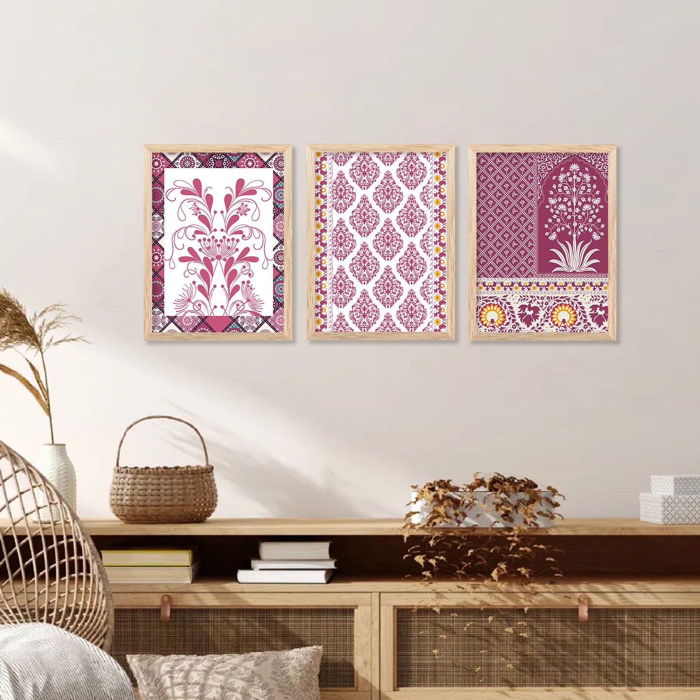 Traditional Indian Prints with Frame for Home Living Room Bedroom and Office Wall Decor Set of 6