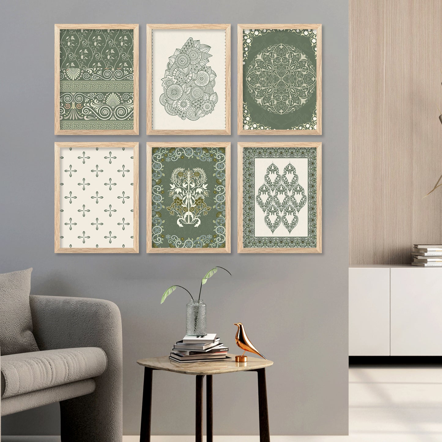 Traditional Indian Madhubani Prints with Frame for Home Living Room Bedroom and Office Wall Decor Set of 6