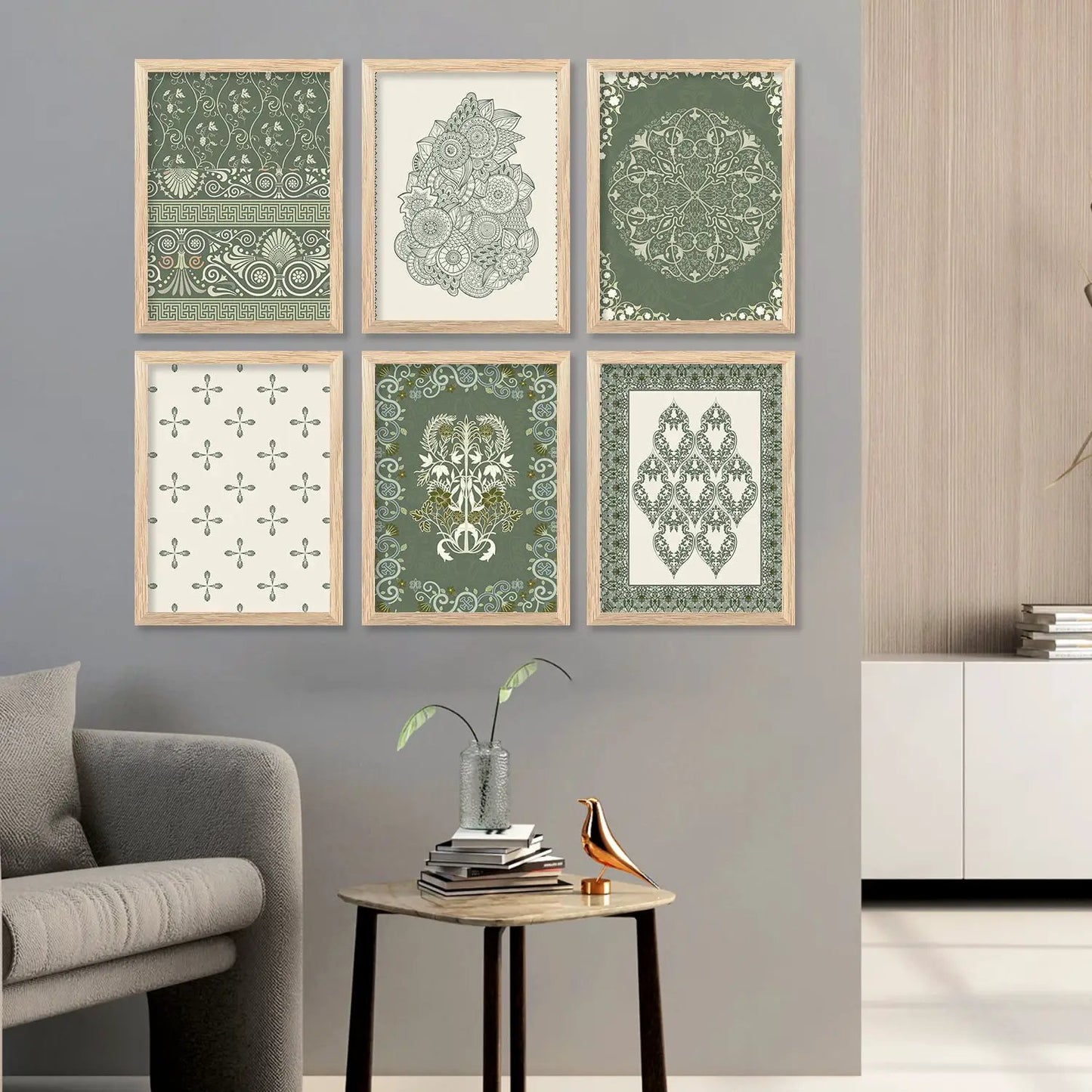 Traditional Indian Madhubani Prints with Frame for Home Living Room Bedroom and Office Wall Decor Set of 6