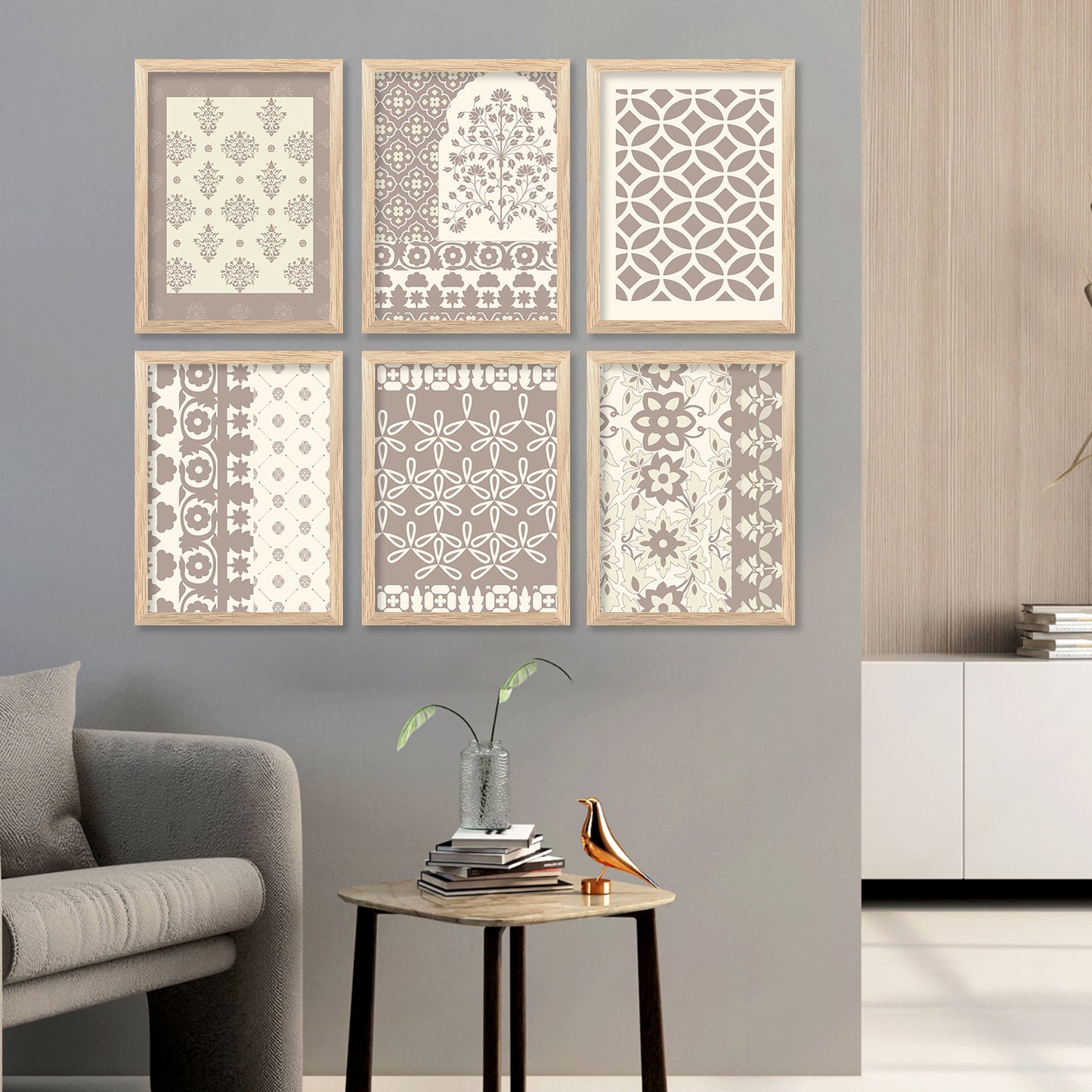 Traditional Indian Madhubani Prints with Frame for Home Living Room Bedroom and Office Wall Decor Set of 6