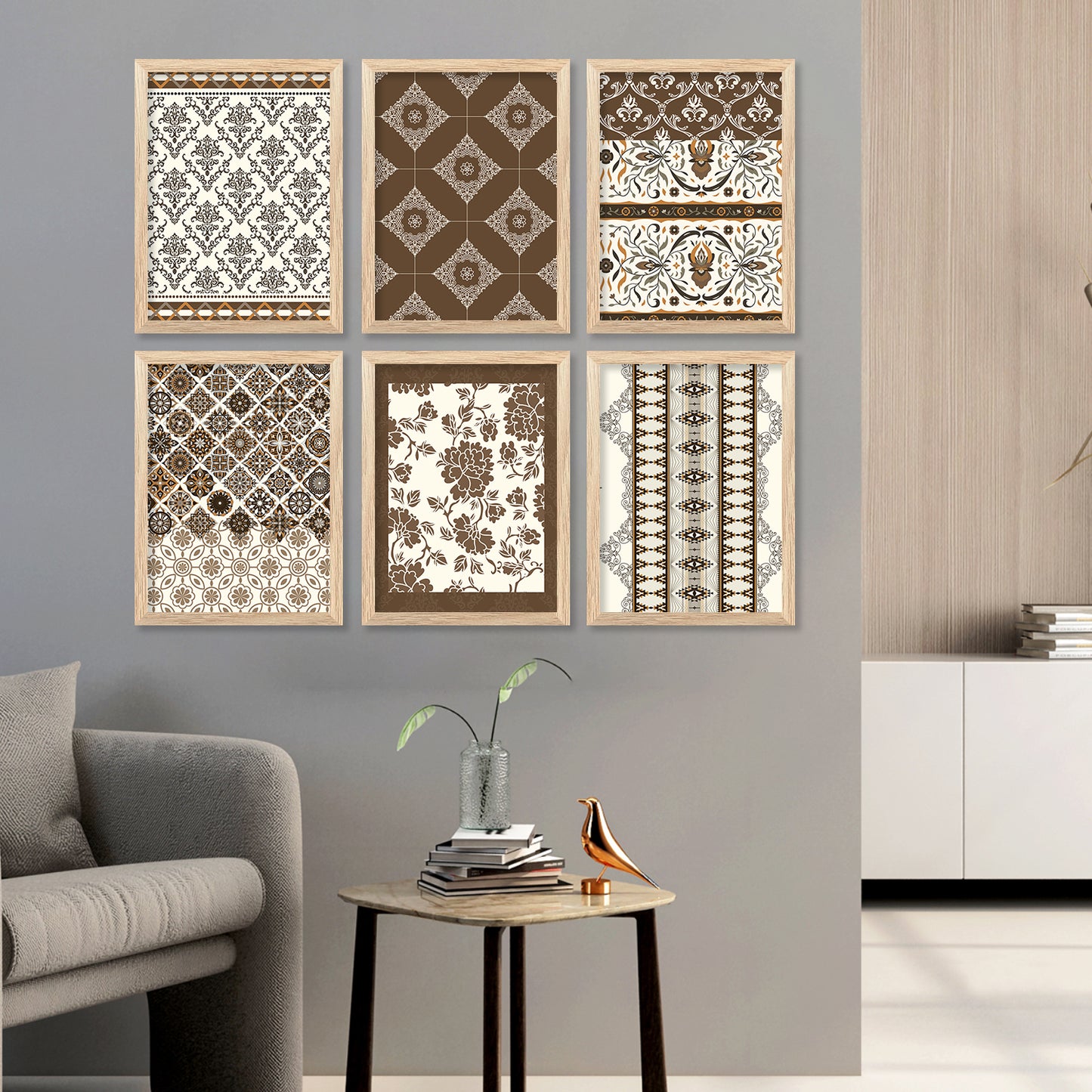 Traditional Indian Madhubani Prints with Frame for Home Living Room Bedroom and Office Wall Decor Set of 6