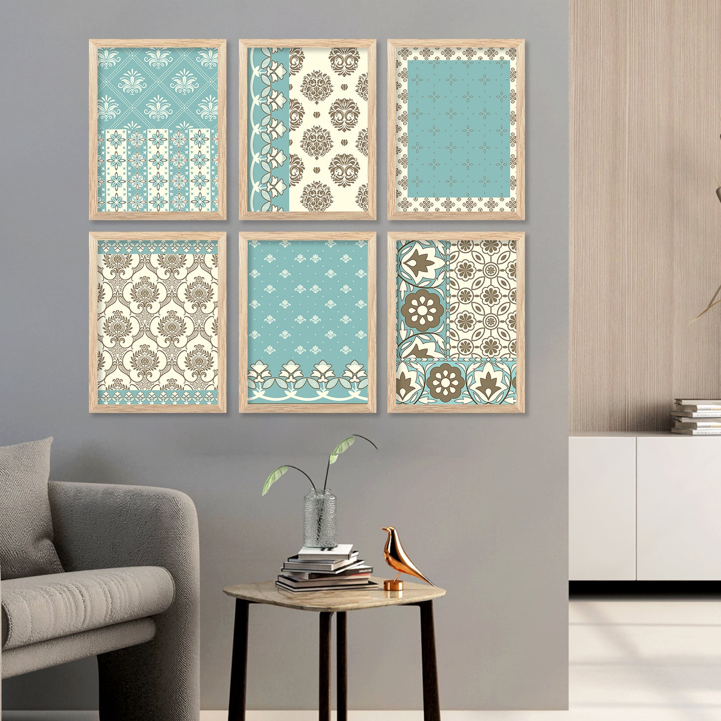 Traditional Indian Madhubani Prints with Frame for Home Living Room Bedroom and Office Wall Decor Set of 6