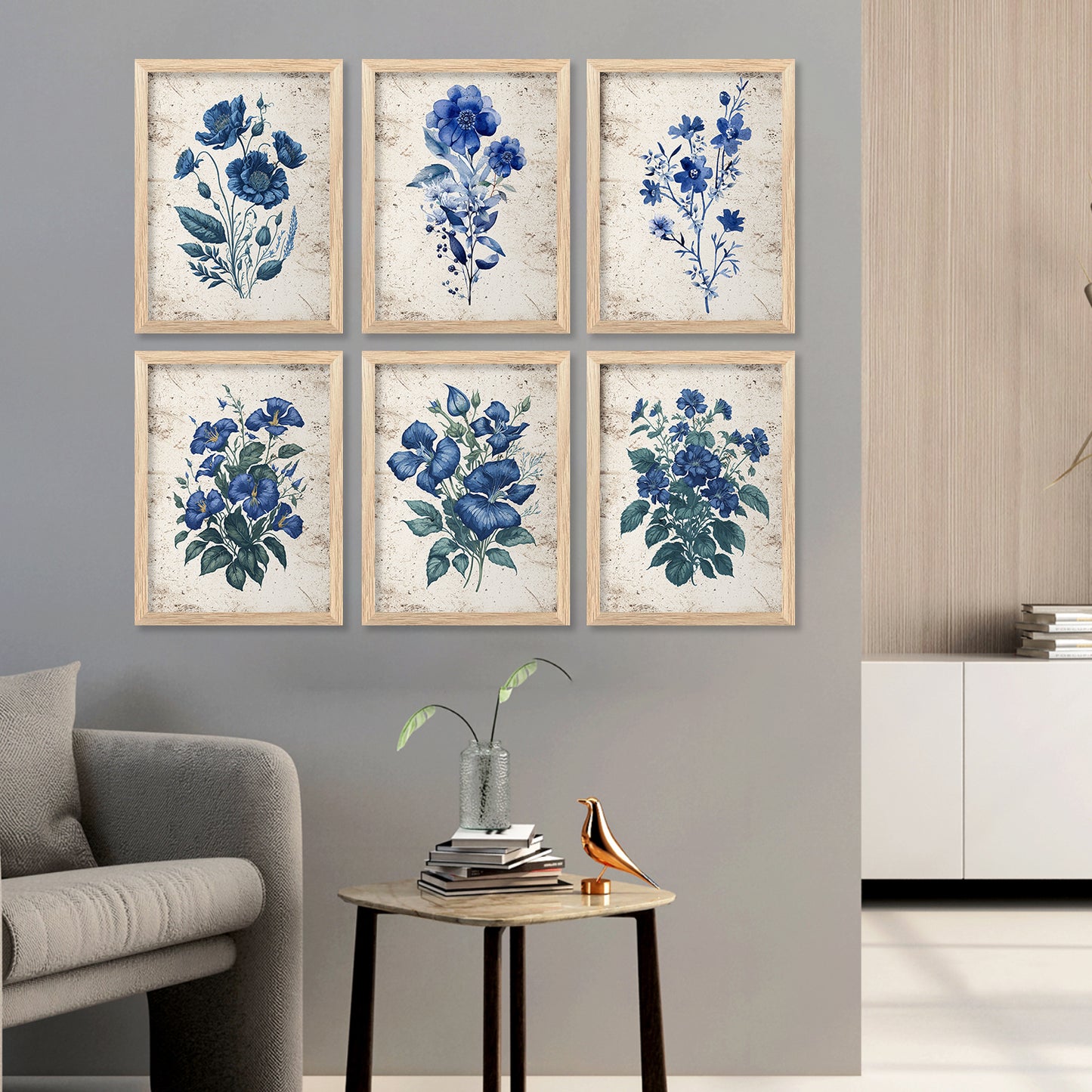 Floral Inspired Elegant Wall Decor Prints with Frame for Home Living Room Bedroom and Office Wall Decor Set of 6