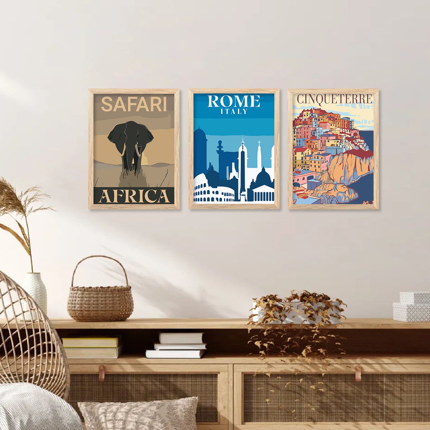 Travel Theme Iconic City View Retro Framed Posters for Wall Decor Set of 6