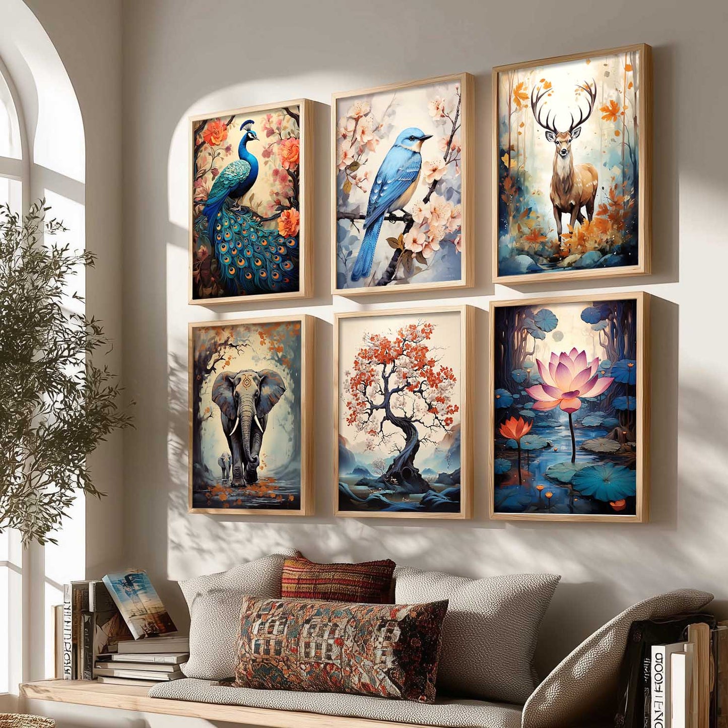 Nature Inspired Prints with Frame for Living Room Bedroom Home and Office Wall Decor Set of 6