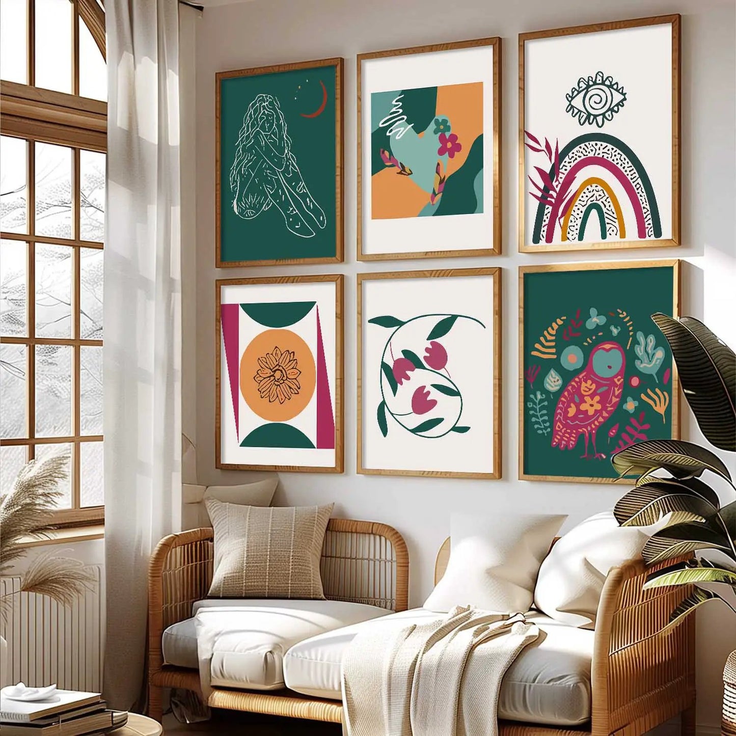 Boho Framed Wall Art Prints | Set of 6 | Home Decor