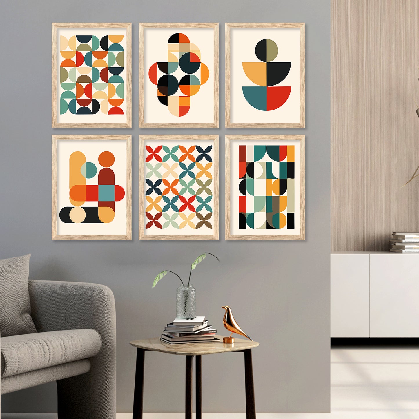 Vibrant Geometric Inspired Wall Art Prints with Frame for Living Room Bedroom Home and Office Wall Decor Set of 6