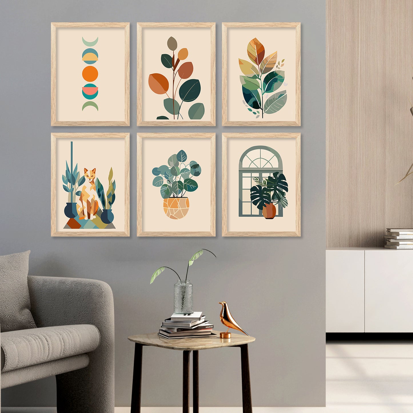 Boho Wall Art Prints with Frame for Living Room Bedroom Home and Office Wall Decor Set of 6