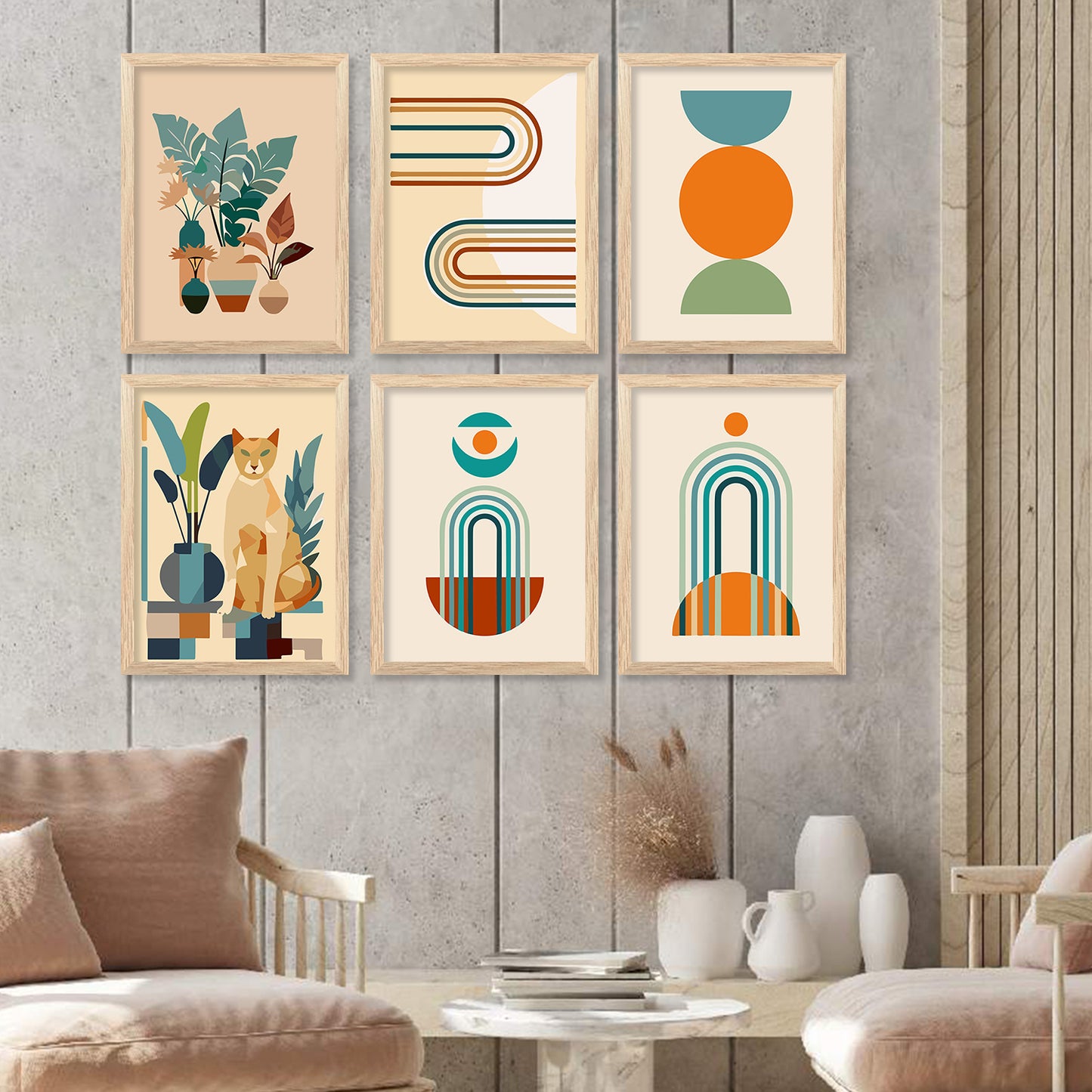 Boho Wall Art Prints with Frame for Living Room Bedroom Home and Office Wall Decor Set of 6