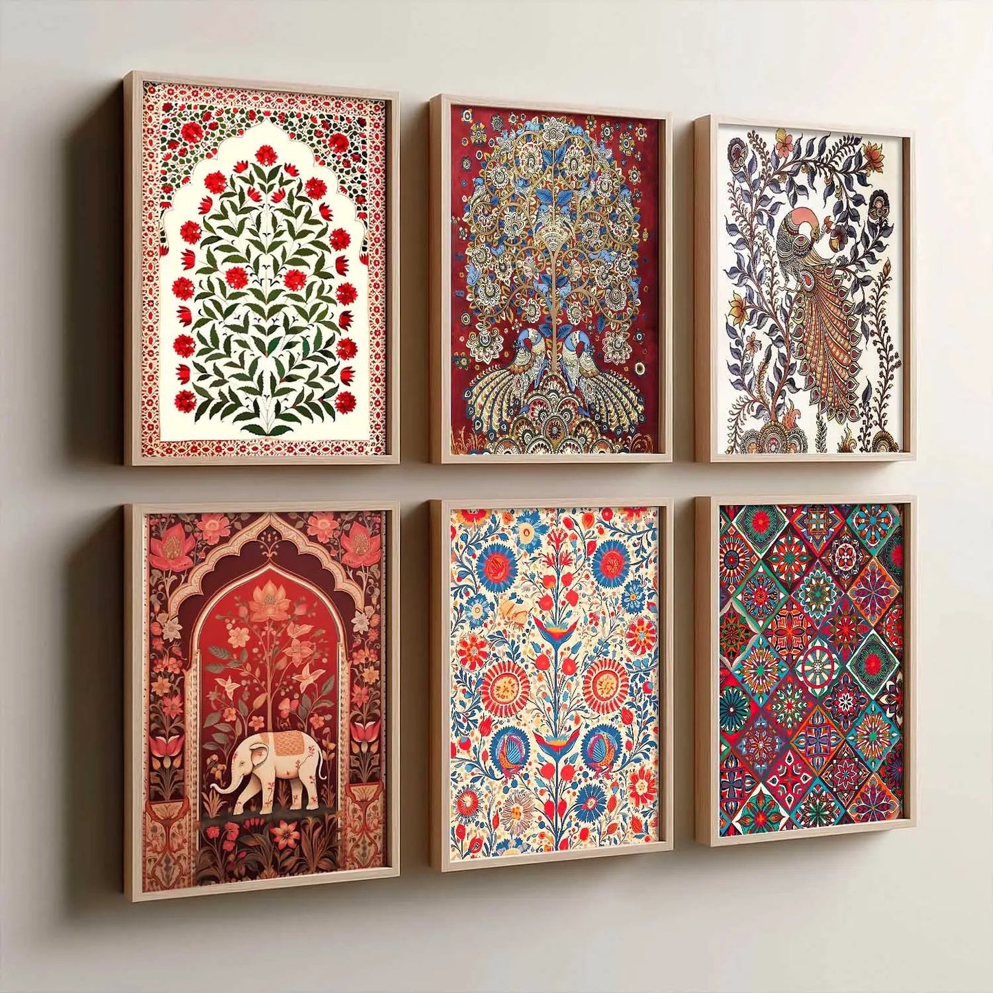 Traditional Indian Art Framed Prints for Elegant Home Decor Set of 6