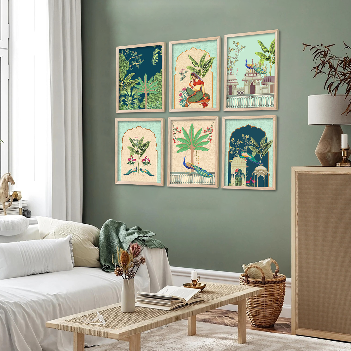 Traditional Indian Pichwai Art Framed Paintings for Elegant Home Decor Set of 6