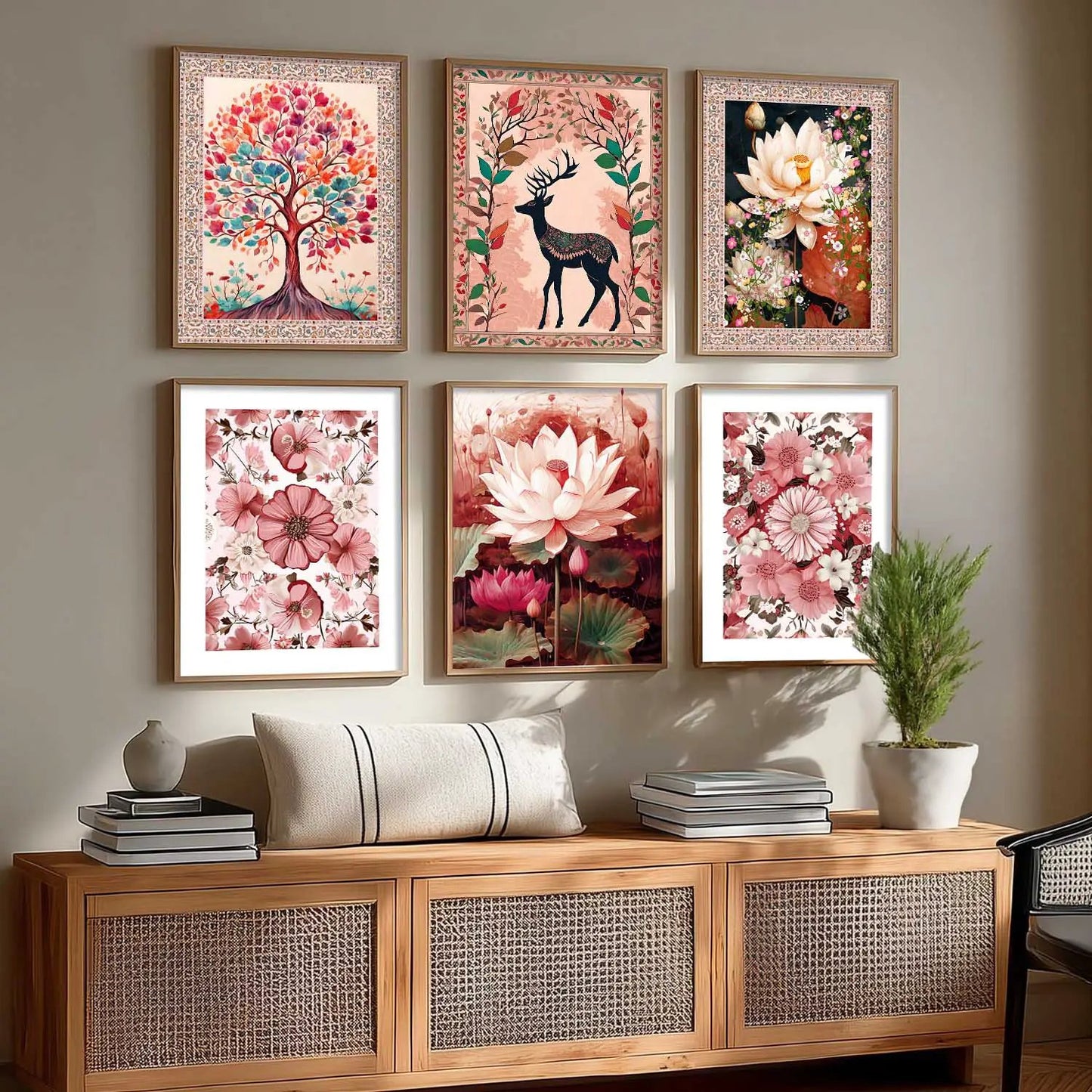 Nature Inspired Modern Art Prints with Frame for Living Room Bedroom Home and Office Wall Decor Set of 6