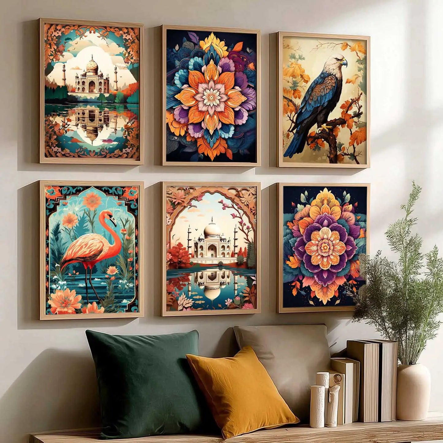 Nature Inspired Modern Art Prints with Frame for Living Room Bedroom Home and Office Wall Decor Set of 6
