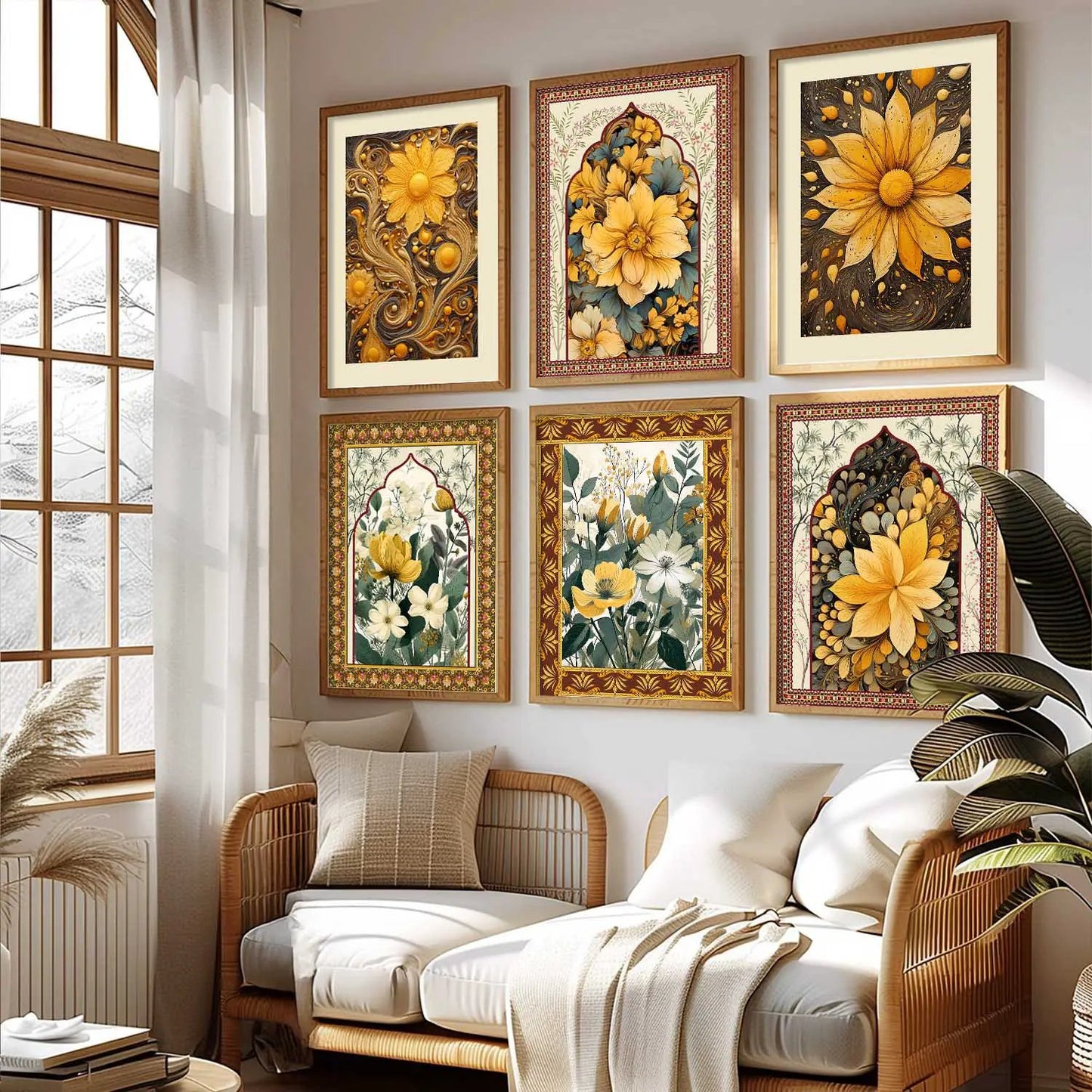 Nature Inspired Modern Art Prints with Frame for Living Room Bedroom Home and Office Wall Decor Set of 6