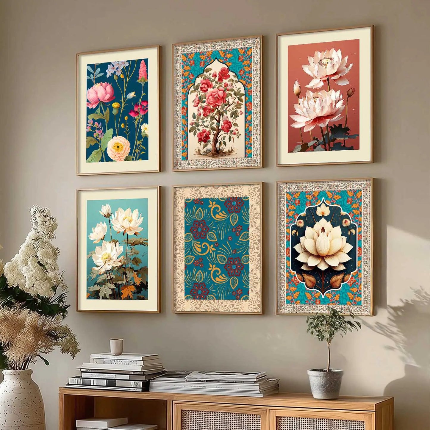 Nature Inspired Modern Art Prints with Frame for Living Room Bedroom Home and Office Wall Decor Set of 6