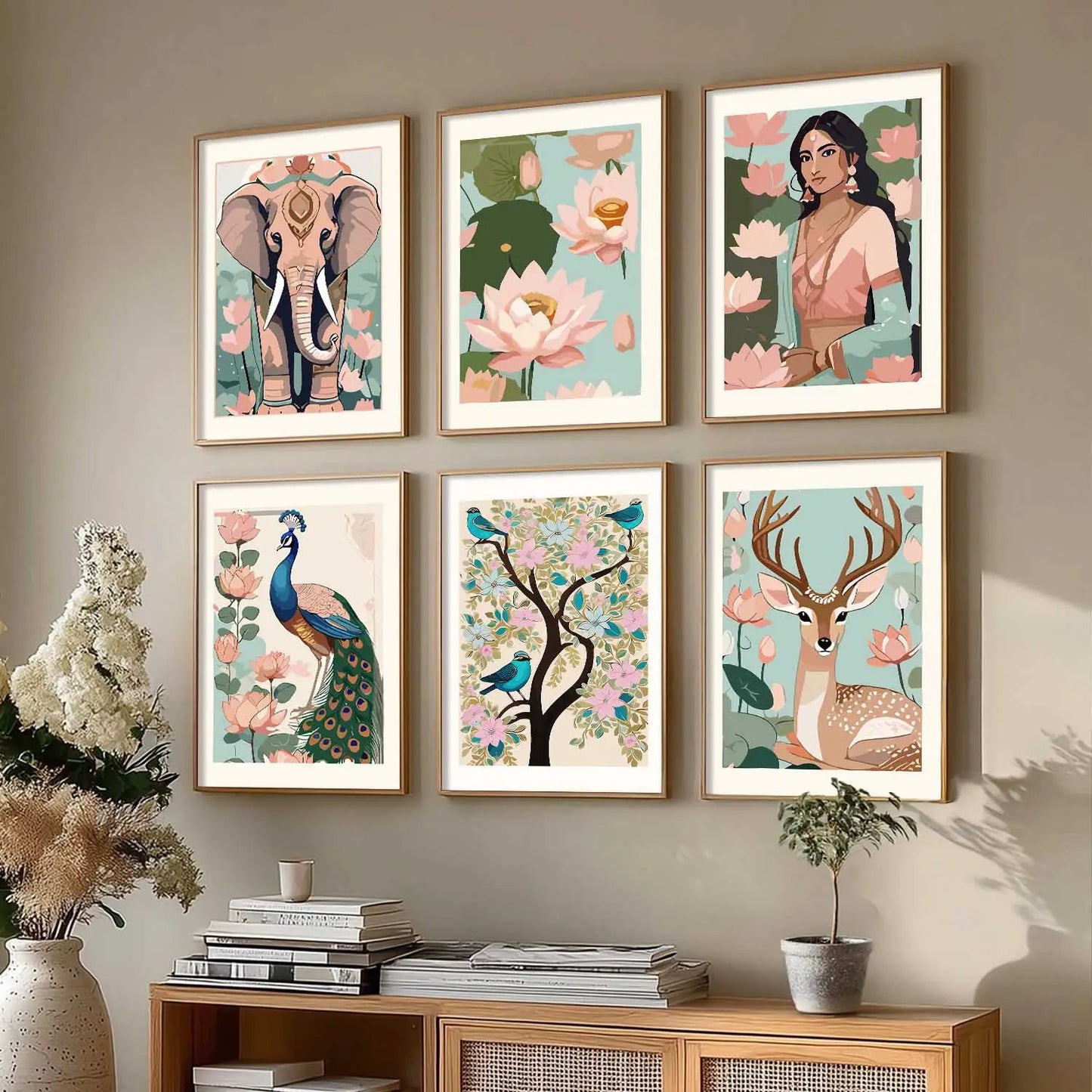 Nature Inspired Modern Art Prints with Frame for Living Room Bedroom Home and Office Wall Decor Set of 6