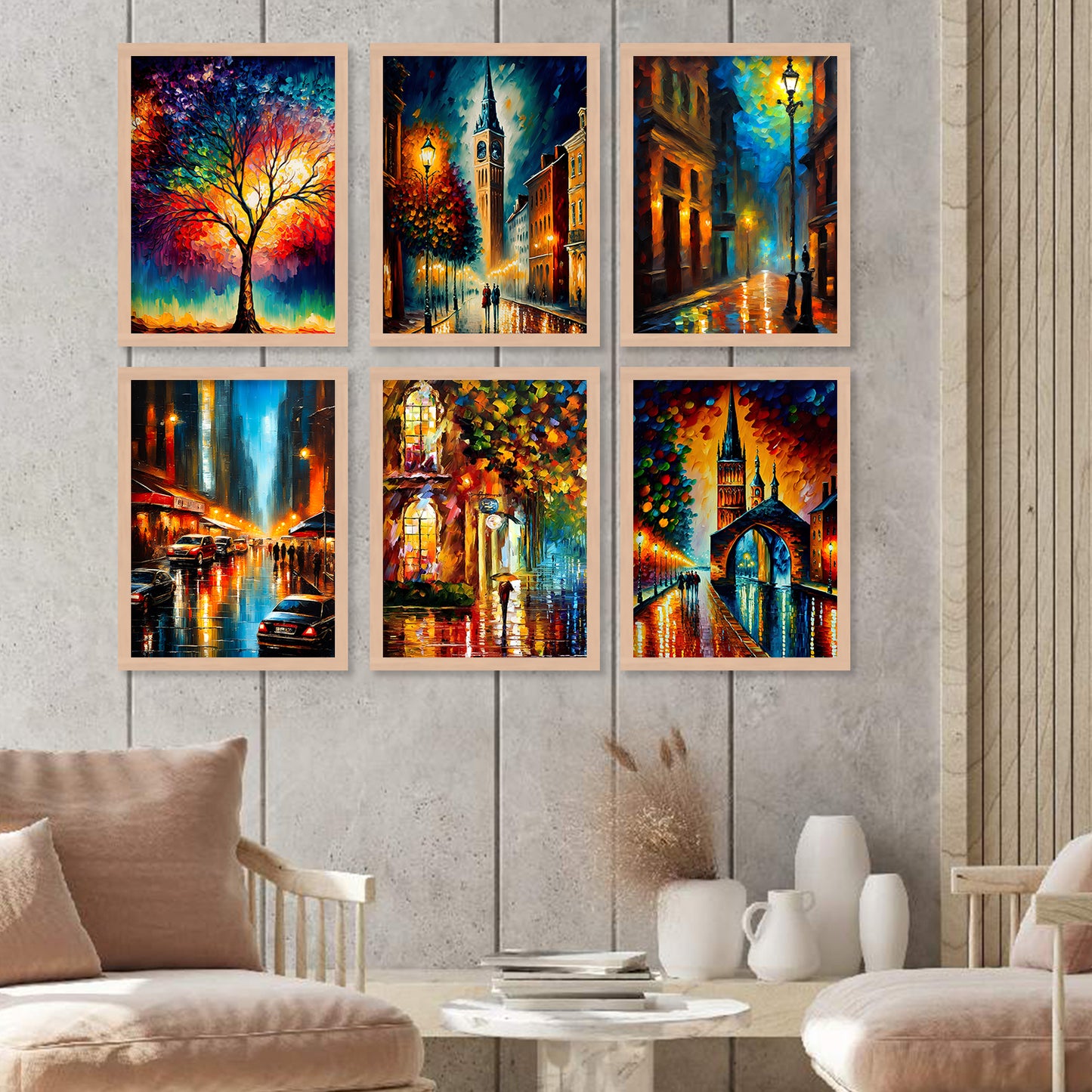 Vibrant City Art Framed Prints for Home and Office Wall Decor Set of 6