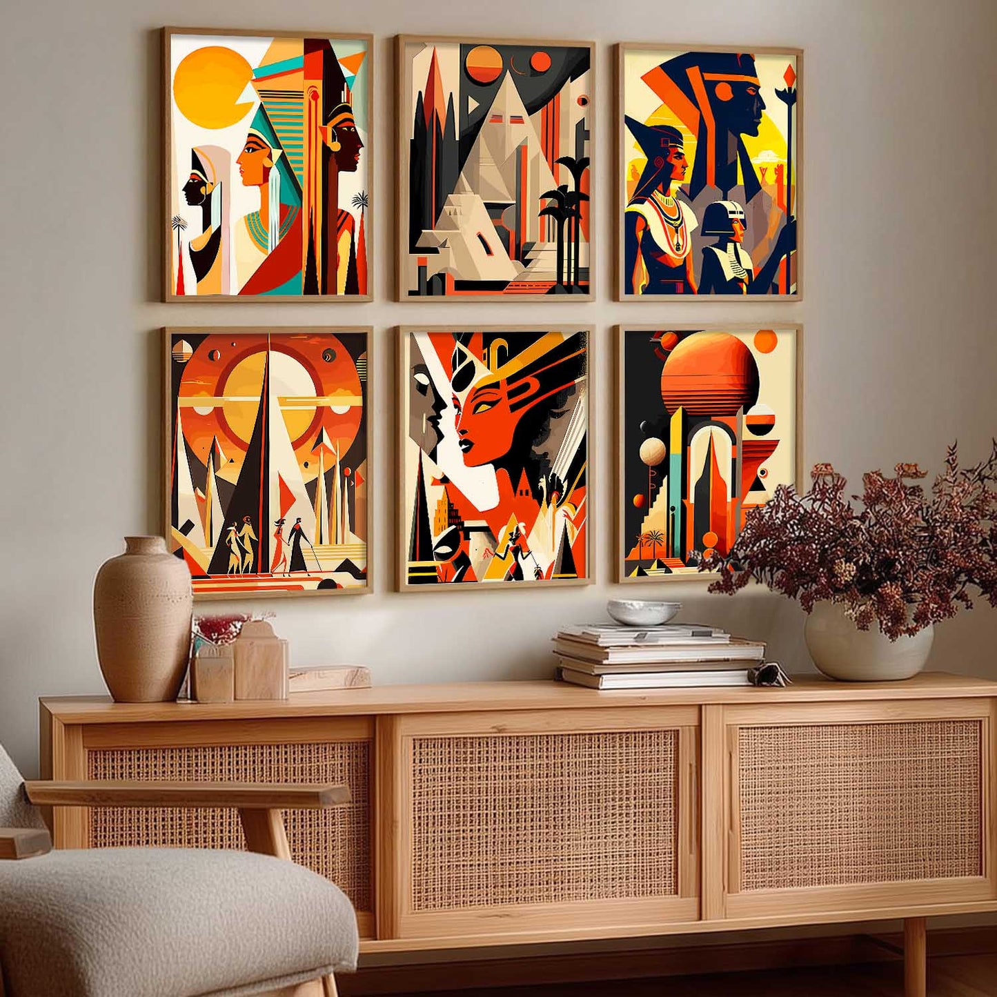 Vibrant Art Framed Prints for Home and Office Wall Decor Set of 6