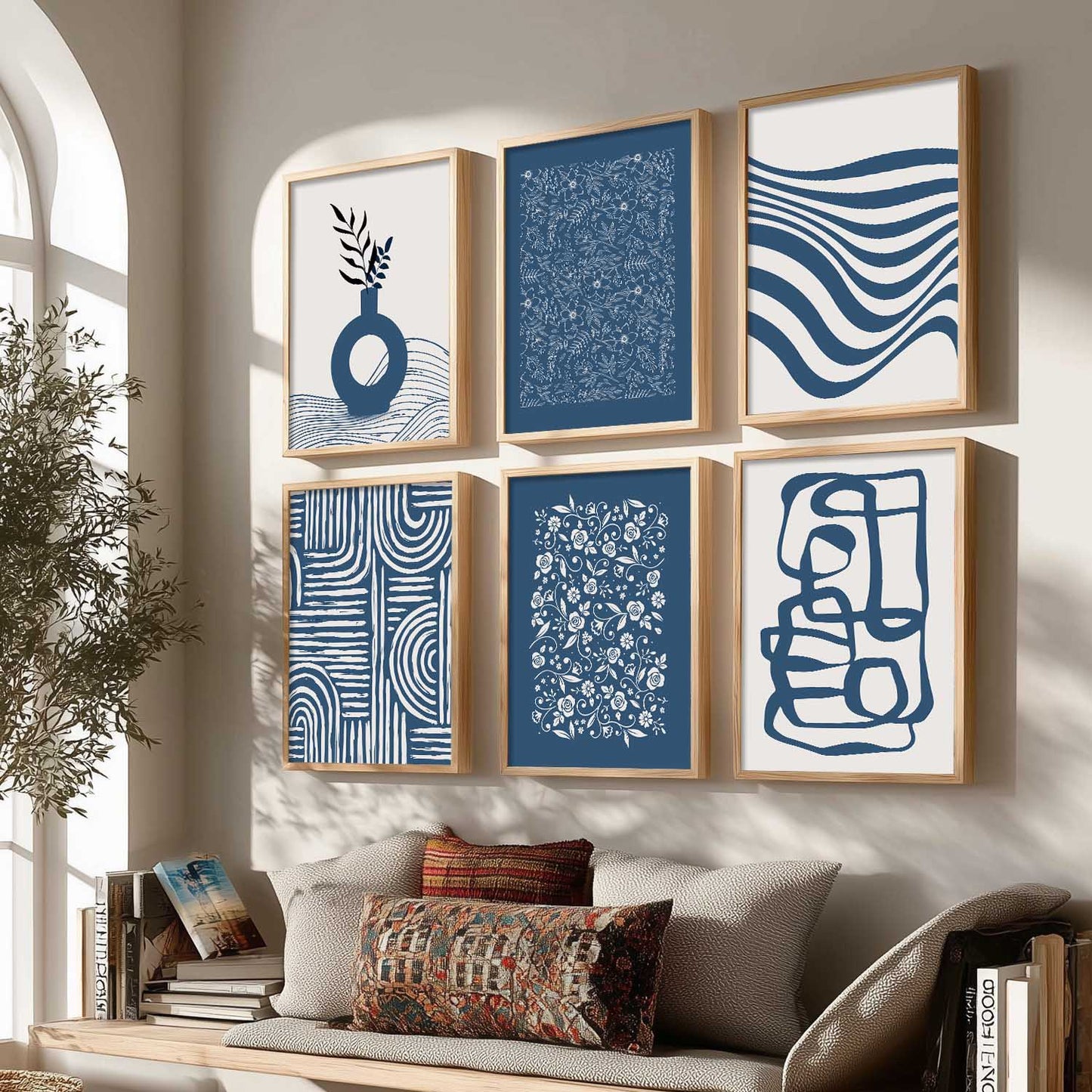 Boho Wall Art Prints with Frame for Living Room Bedroom Home and Office Wall Decor Set of 6