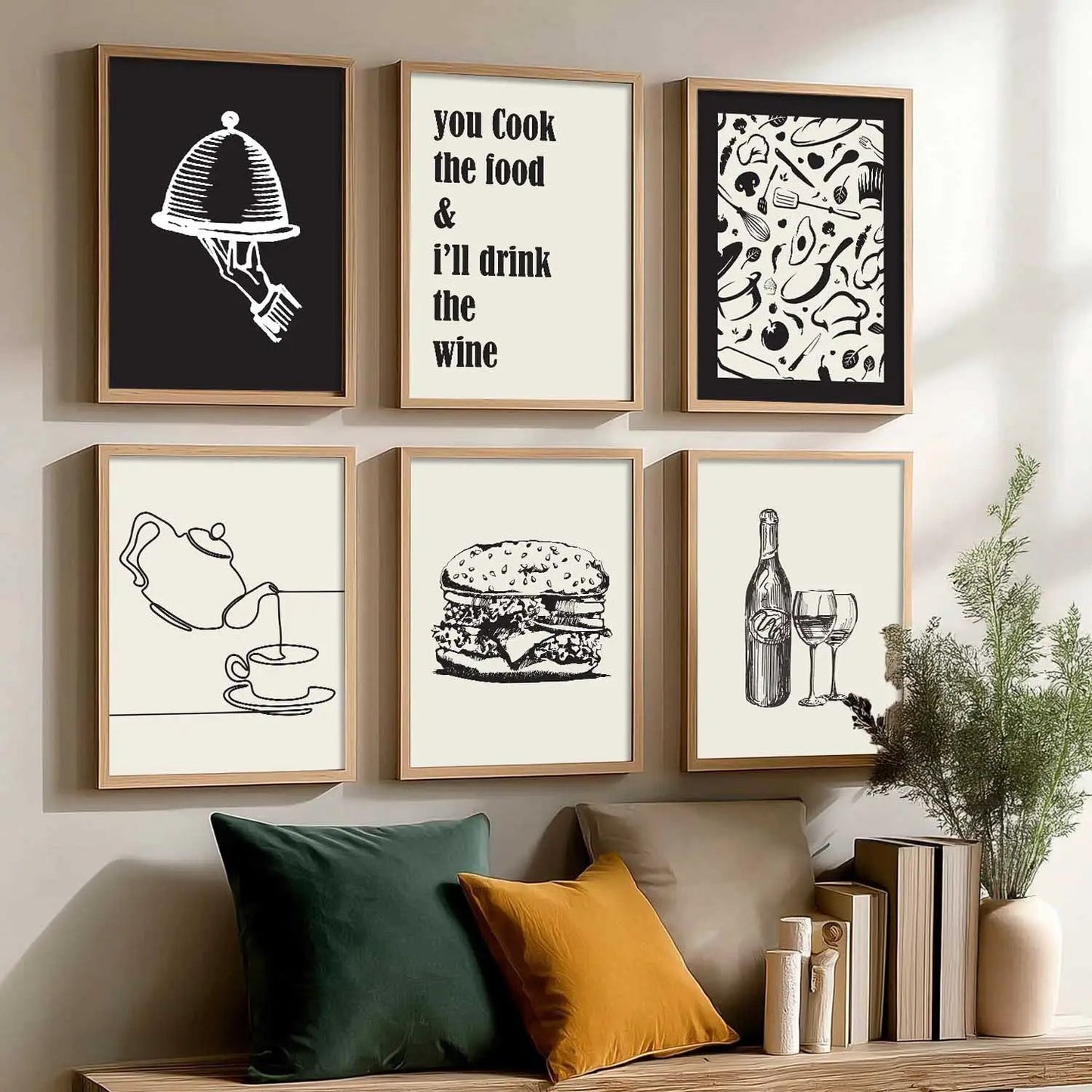 Kitchen Theme Framed Posters for Restaurant Kitchen Dinning Room Cafe Wall Decor Set of 6