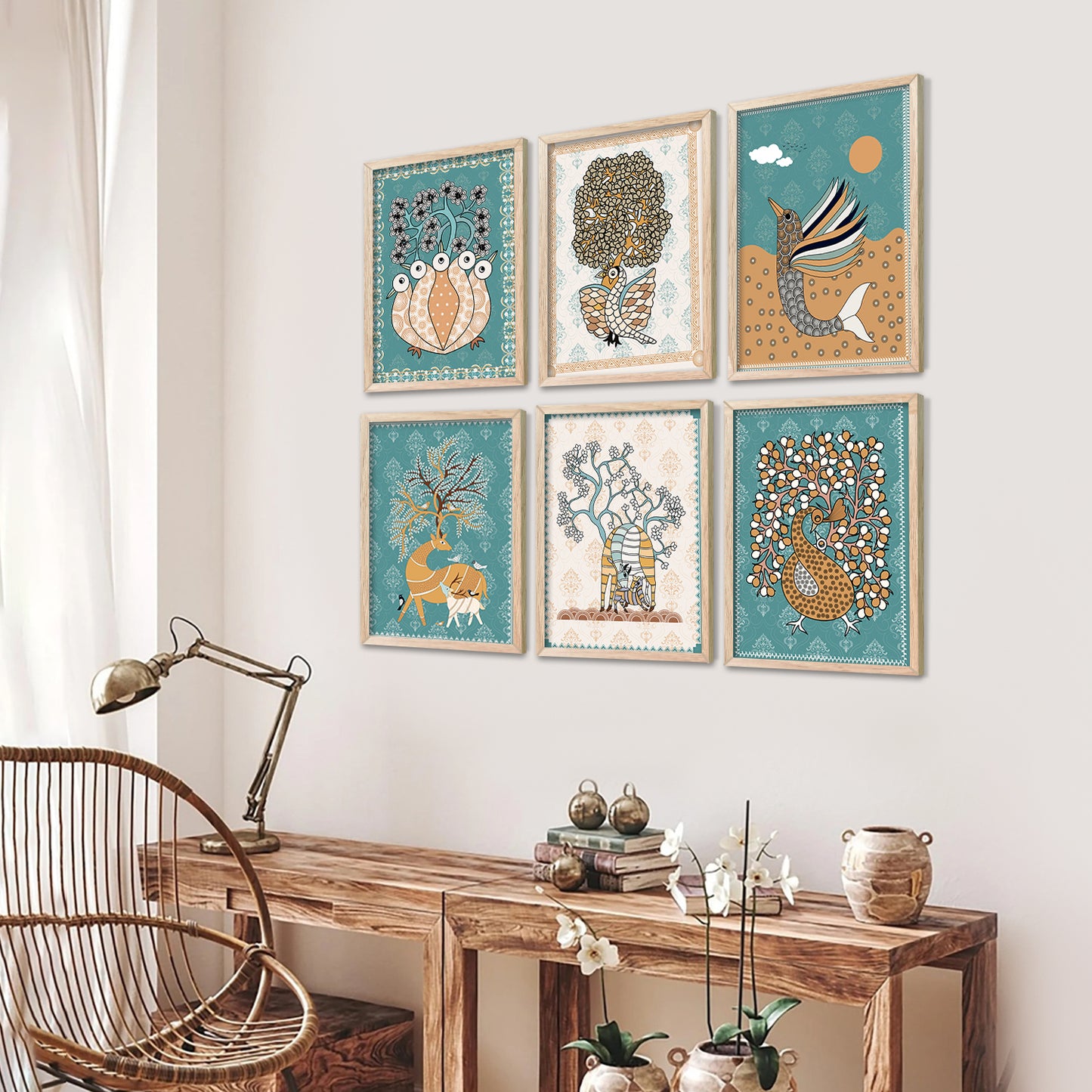 Traditional Indian Madhubani Art Prints with Frame for Wall Decor