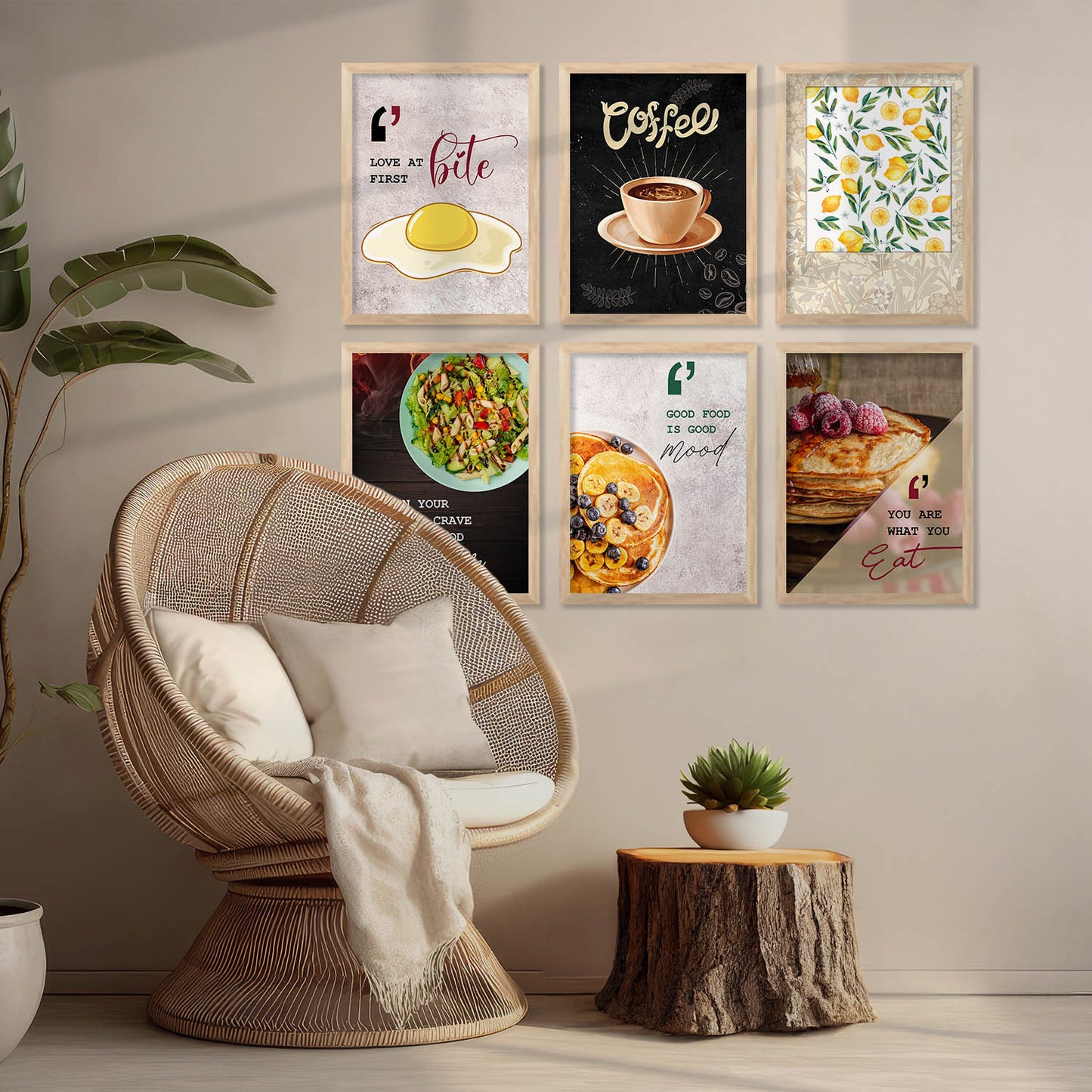Kitchen Theme Framed Posters for Restaurant Kitchen Dinning Room Cafe Wall Decor Set of 6
